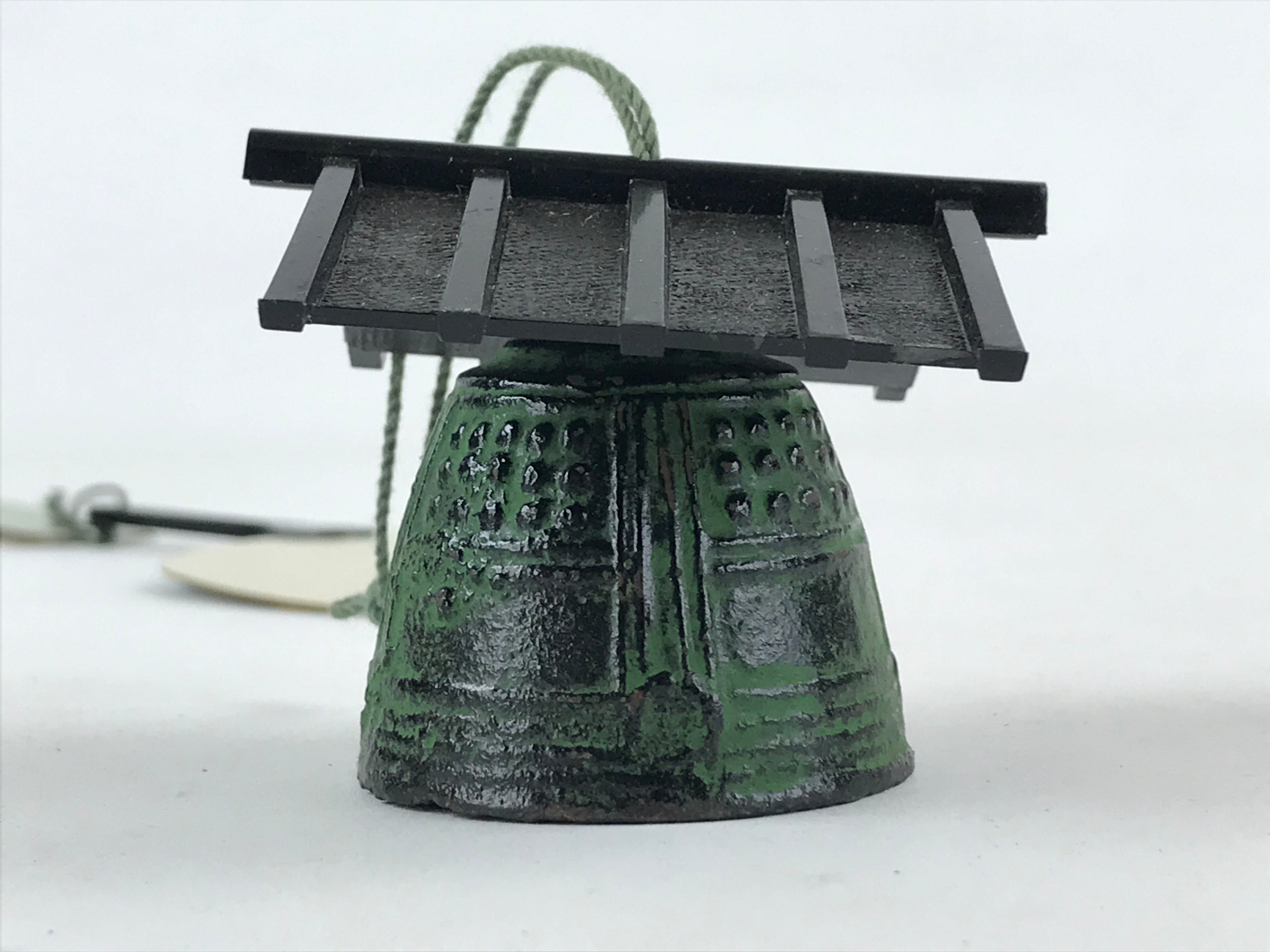 Japanese Iron Furin Wind Chime Vtg Roof Fan Uchiwa Bridge Green Kanji Vtg DR492