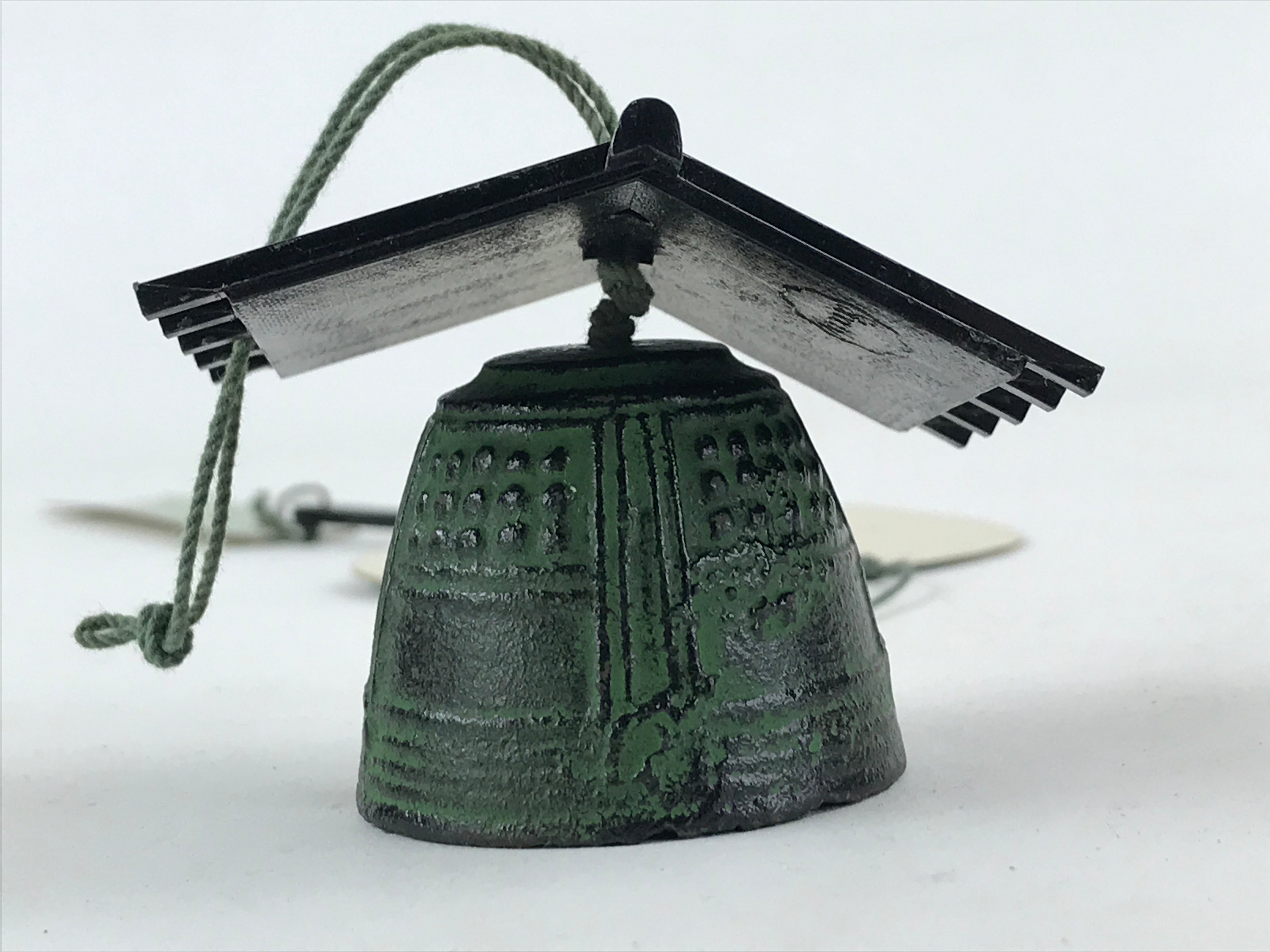 Japanese Iron Furin Wind Chime Vtg Roof Fan Uchiwa Bridge Green Kanji Vtg DR492