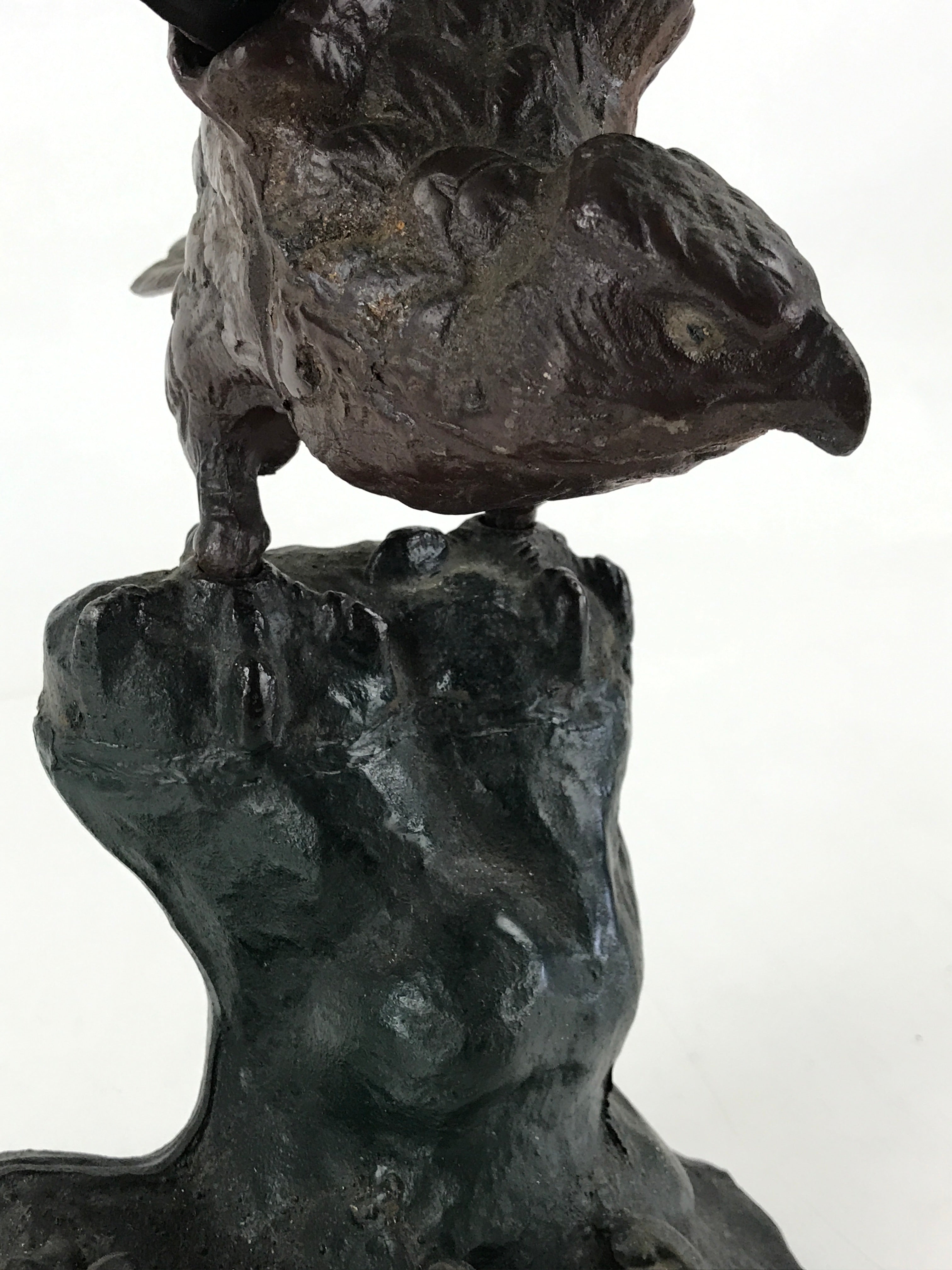 Japanese Iron Hawk Statue Vtg Good Fortune Happiness Auspicious Sculpture BD914