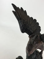 Japanese Iron Hawk Statue Vtg Good Fortune Happiness Auspicious Sculpture BD914