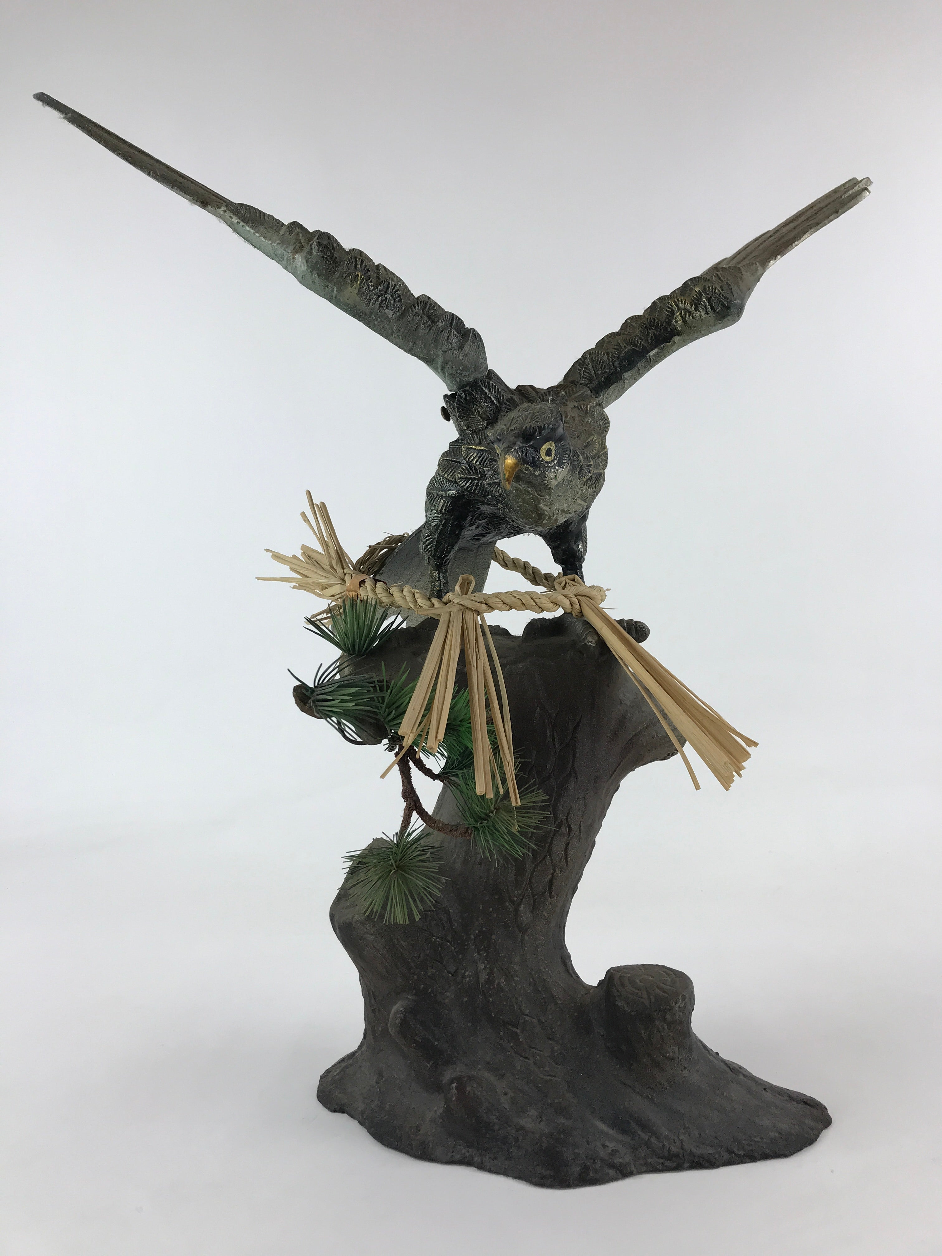 Japanese Iron Hawk Stature Vtg Good Fortune Happiness Auspicious Figurine BD893