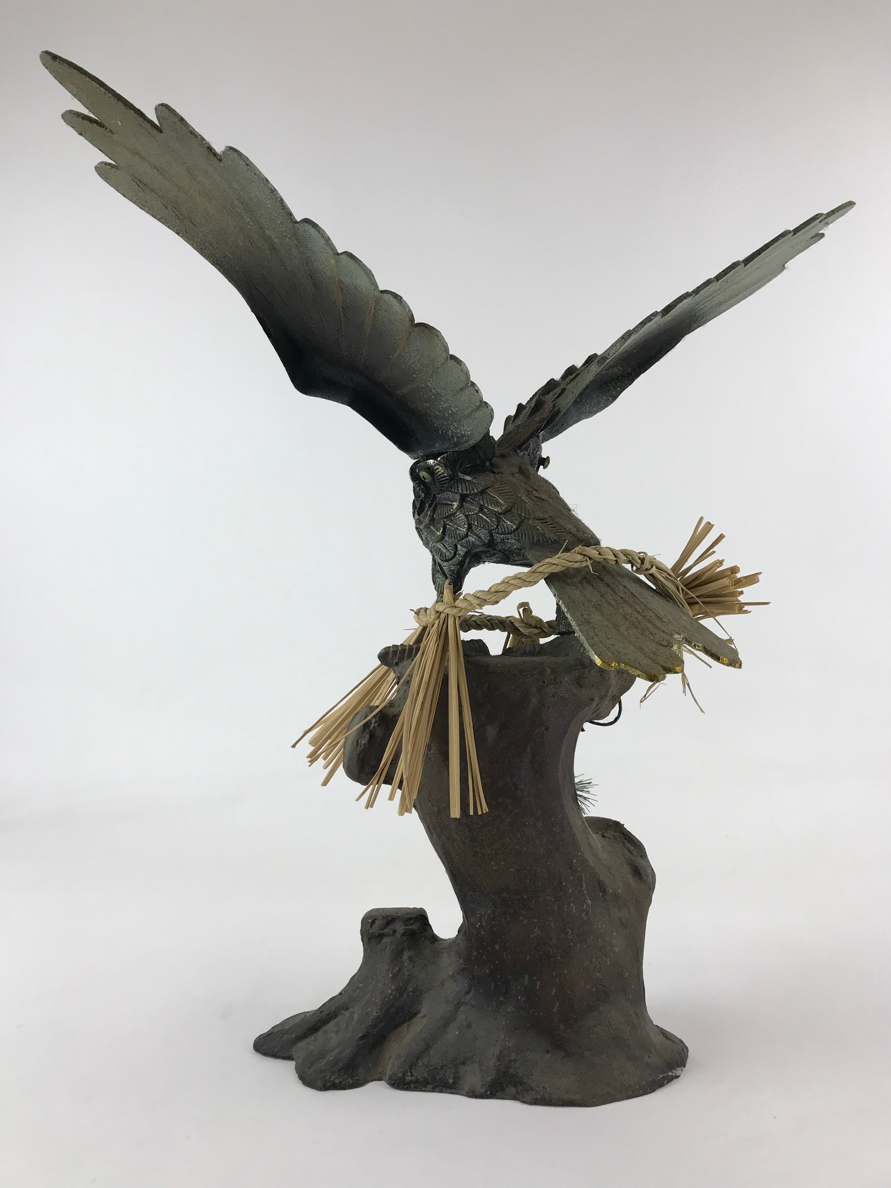 Japanese Iron Hawk Stature Vtg Good Fortune Happiness Auspicious Figurine BD893