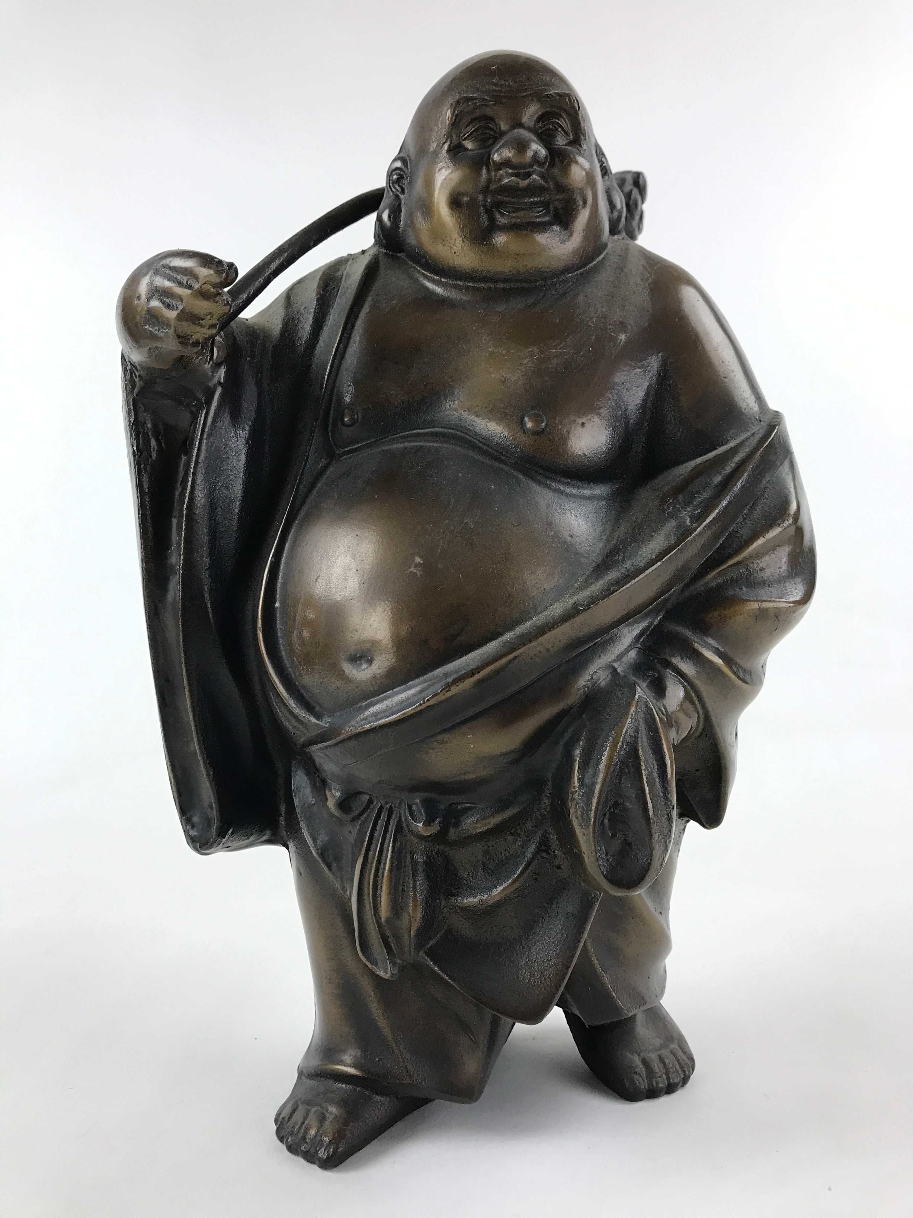 Japanese Iron Hotei Statue 7 Lucky Gods Vtg Good Fortune Happiness Brown BD891