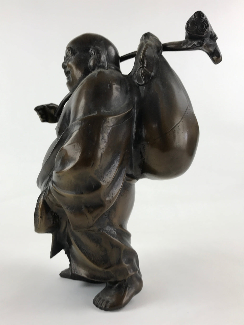 Japanese Iron Hotei Statue 7 Lucky Gods Vtg Good Fortune Happiness Brown BD891
