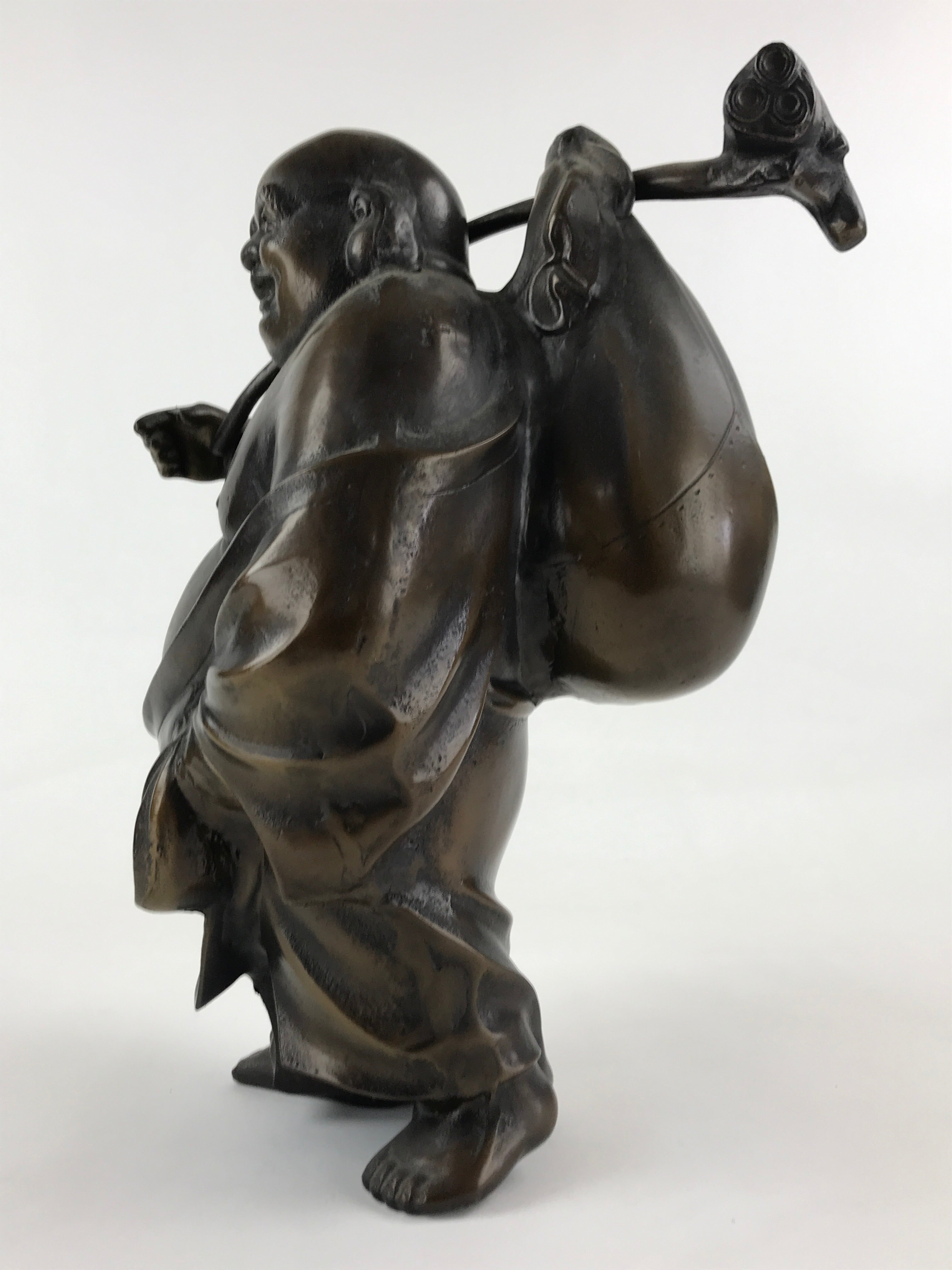 Japanese Iron Hotei Statue 7 Lucky Gods Vtg Good Fortune Happiness Brown BD891