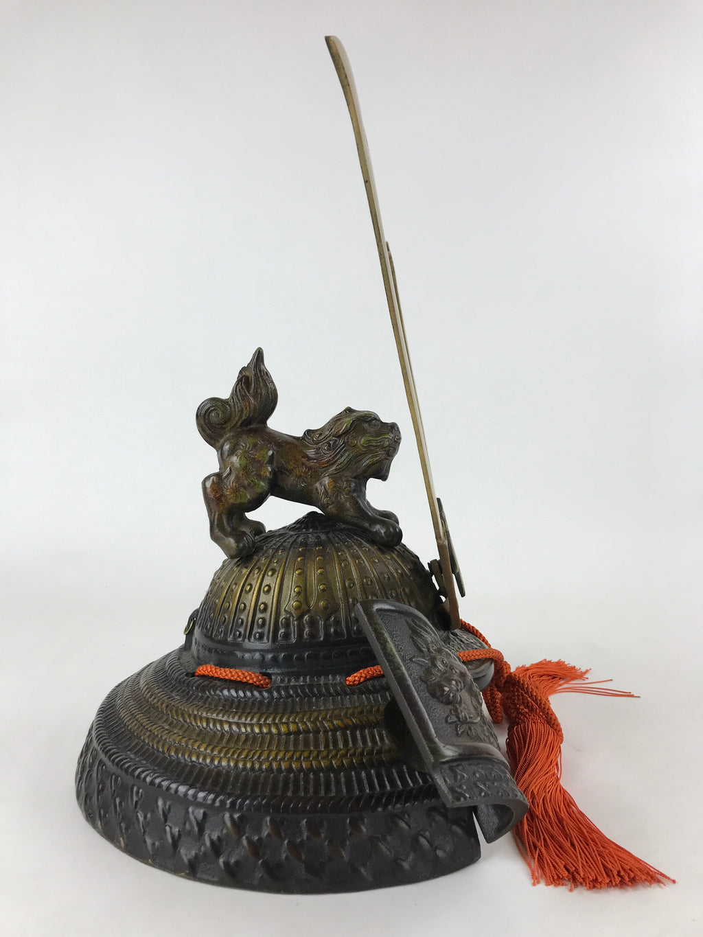 Japanese Iron Kabuto Samurai Helmet Display Vtg Yoshitsune Style Okimono BD937
