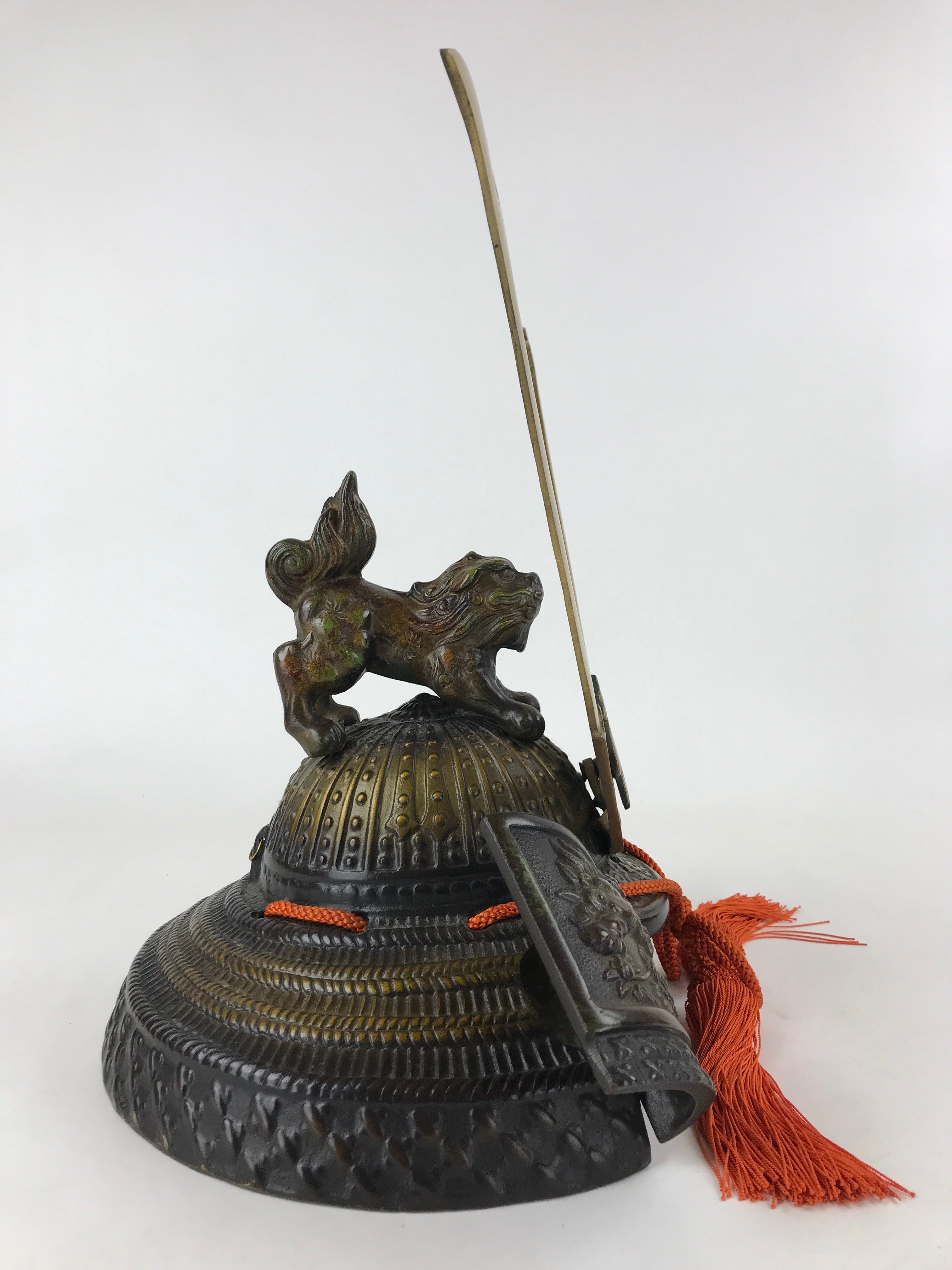 Japanese Iron Kabuto Samurai Helmet Display Vtg Yoshitsune Style Okimono BD937