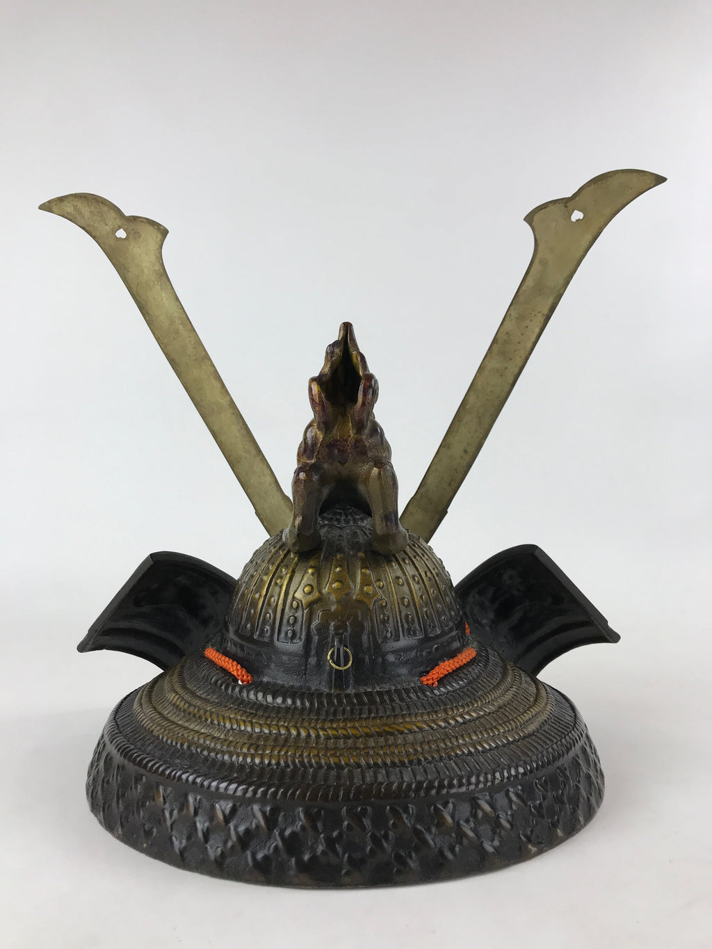 Japanese Iron Kabuto Samurai Helmet Display Vtg Yoshitsune Style Okimono BD937