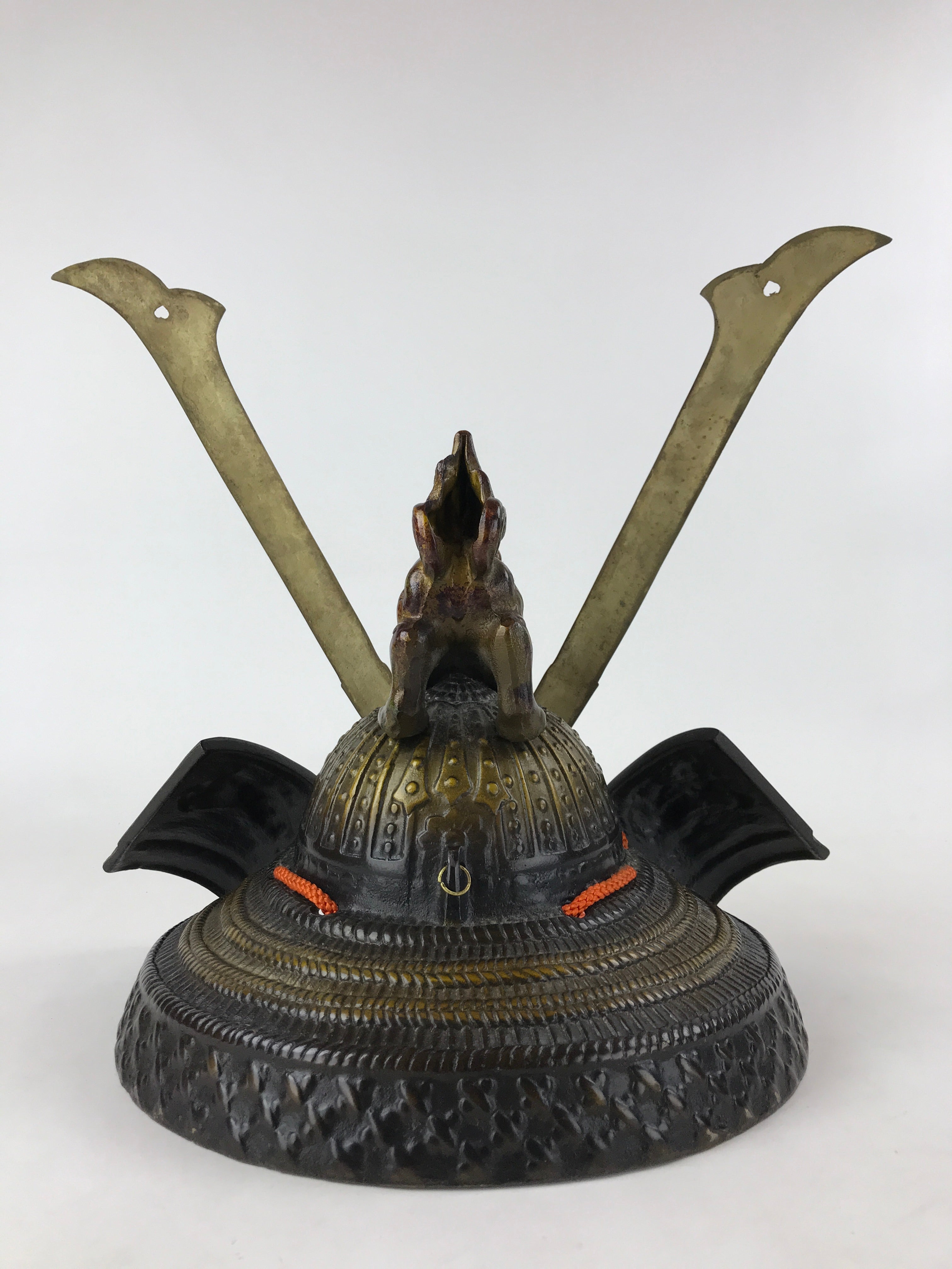 Japanese Iron Kabuto Samurai Helmet Display Vtg Yoshitsune Style Okimono BD937