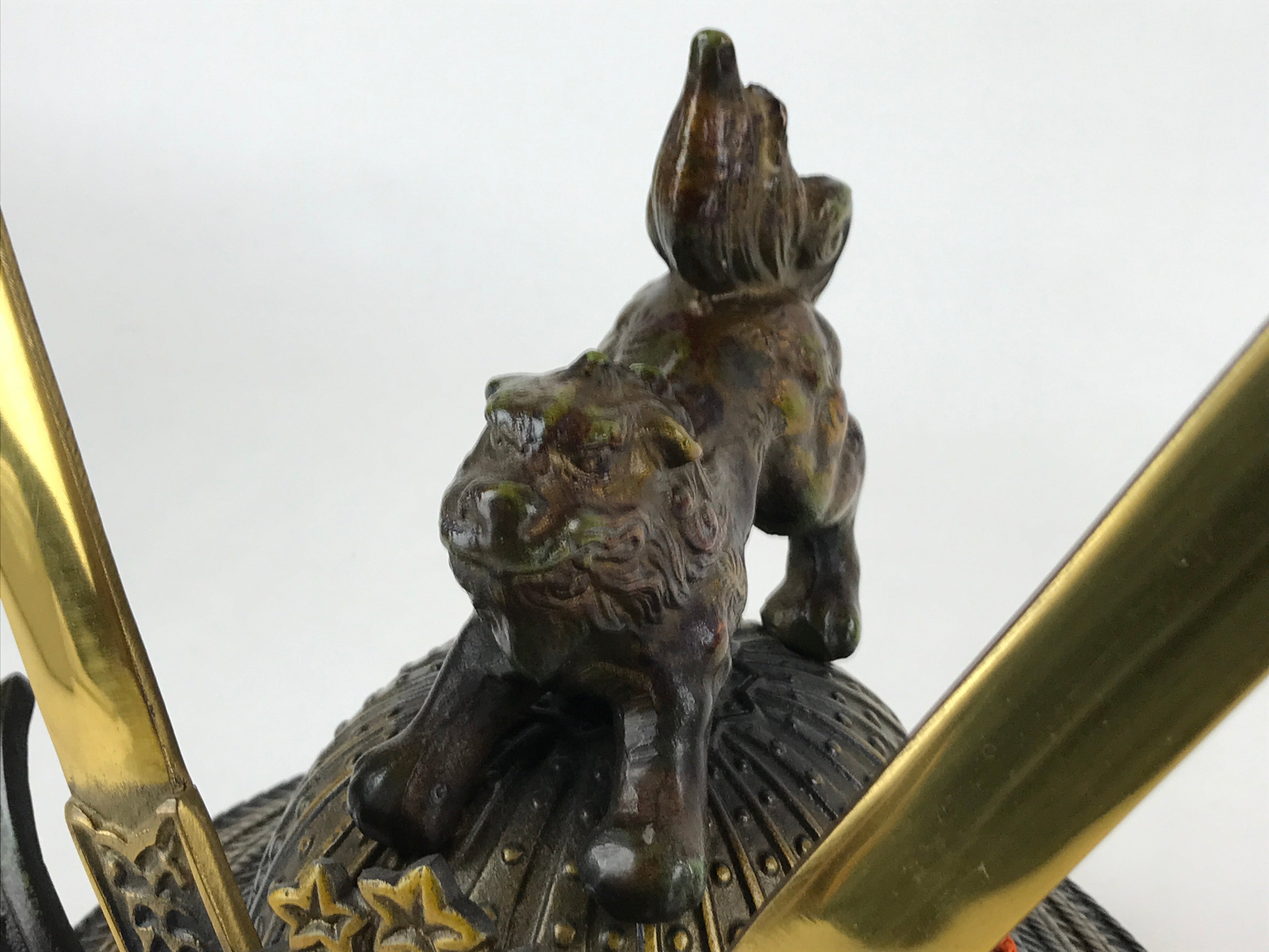 Japanese Iron Kabuto Samurai Helmet Display Vtg Yoshitsune Style Okimono BD937