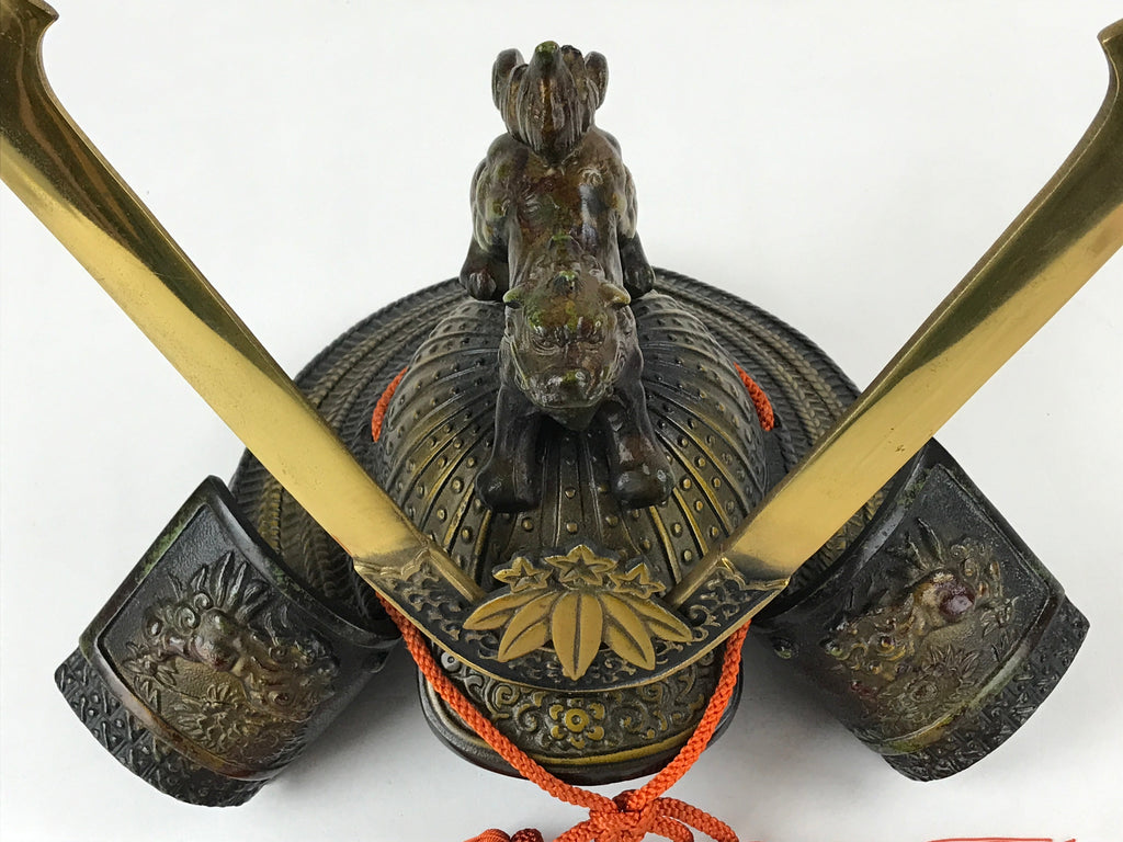 Japanese Iron Kabuto Samurai Helmet Display Vtg Yoshitsune Style Okimono BD937