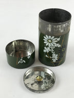 Japanese Iron Tea Caddy Lidded Tea Container Vtg Chazutsu Cylindrical Green JK53