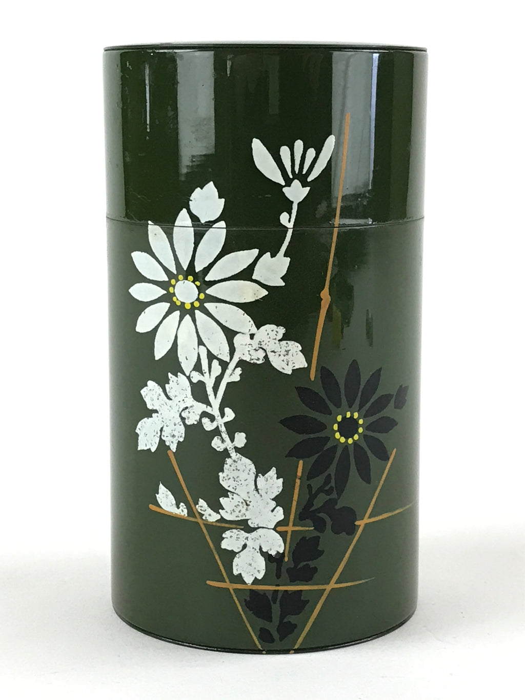 Japanese Iron Tea Caddy Lidded Tea Container Vtg Chazutsu Cylindrical Green JK53