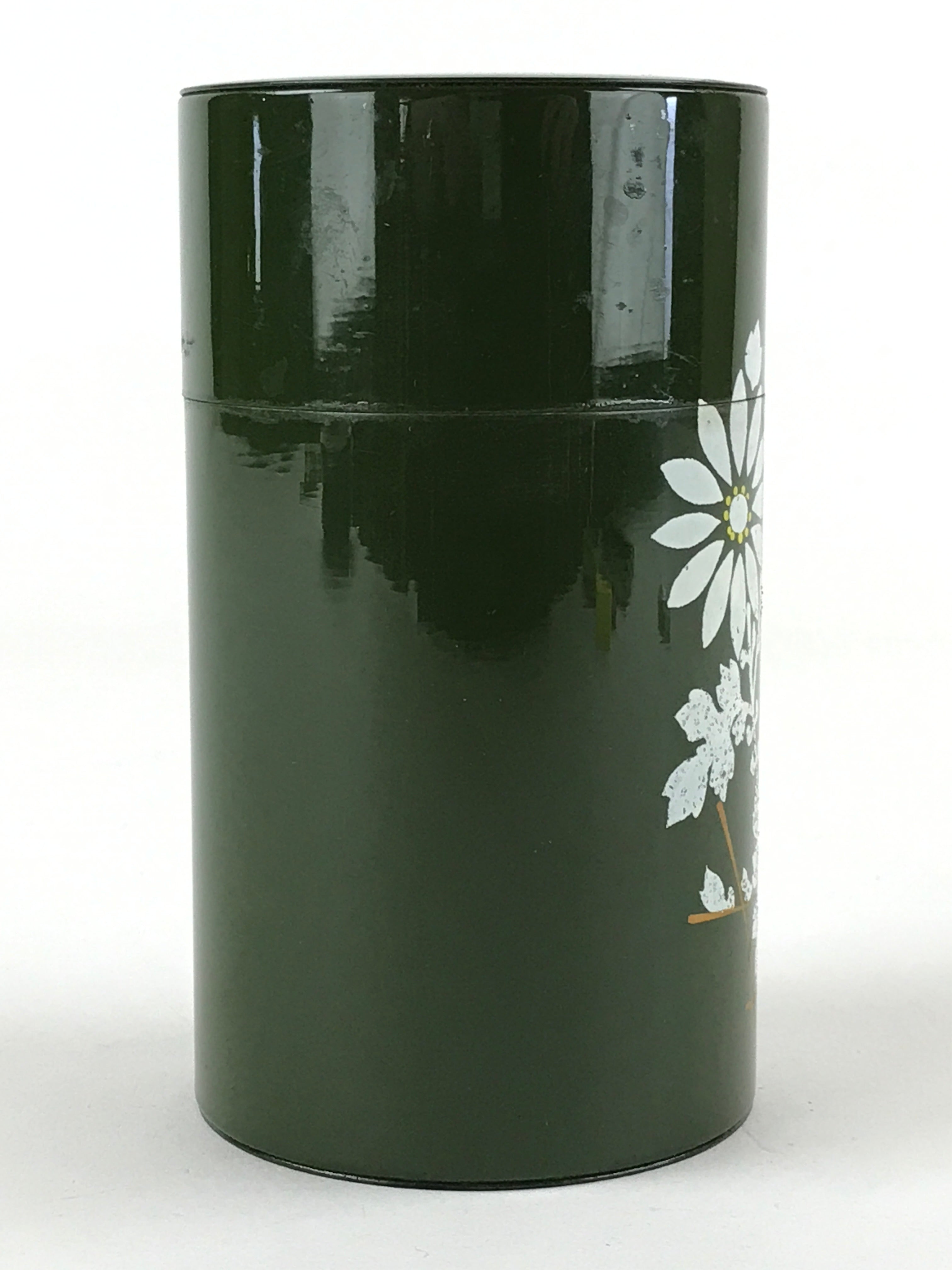 Japanese Iron Tea Caddy Lidded Tea Container Vtg Chazutsu Cylindrical Green JK53