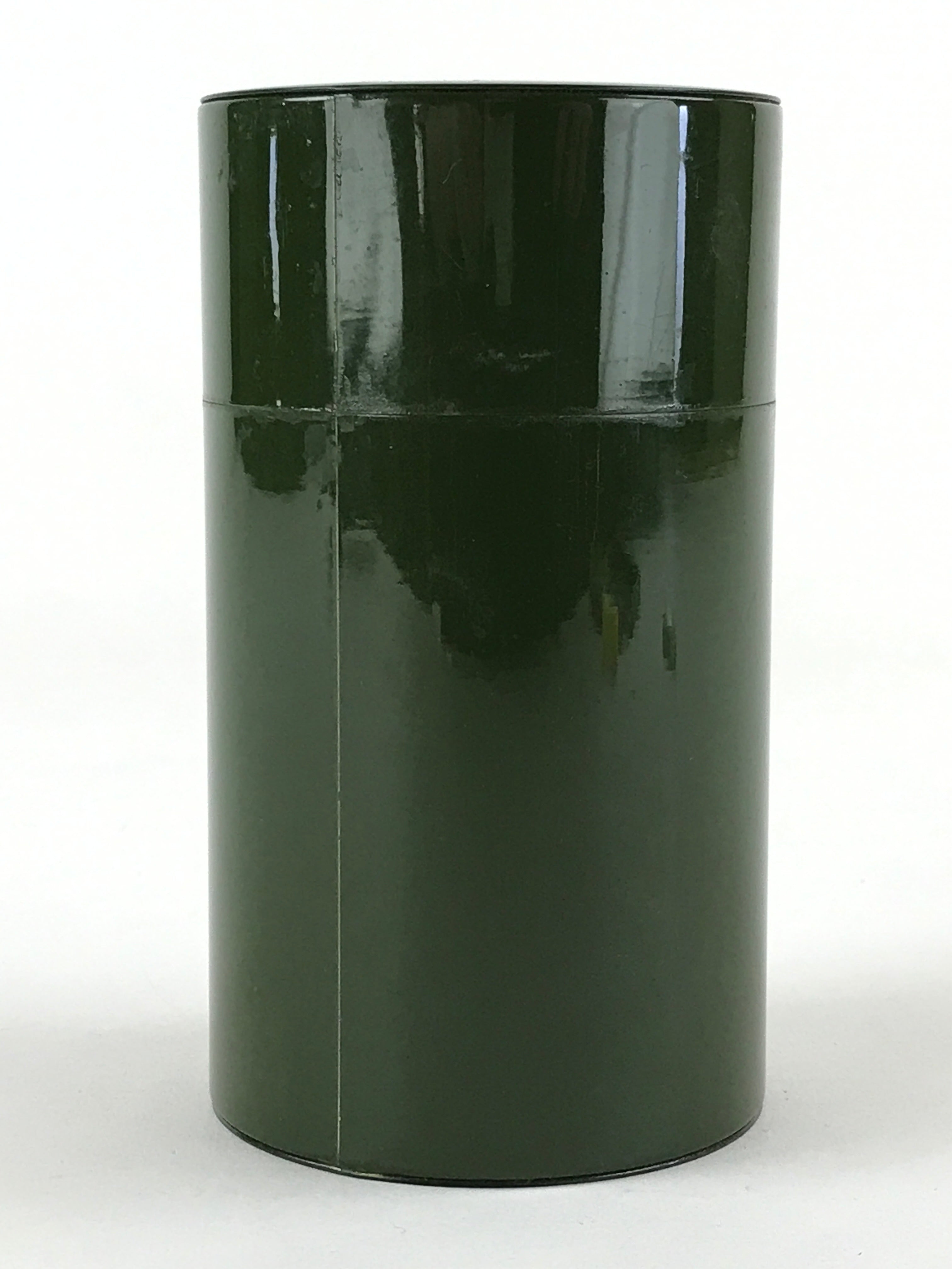 Japanese Iron Tea Caddy Lidded Tea Container Vtg Chazutsu Cylindrical Green JK53