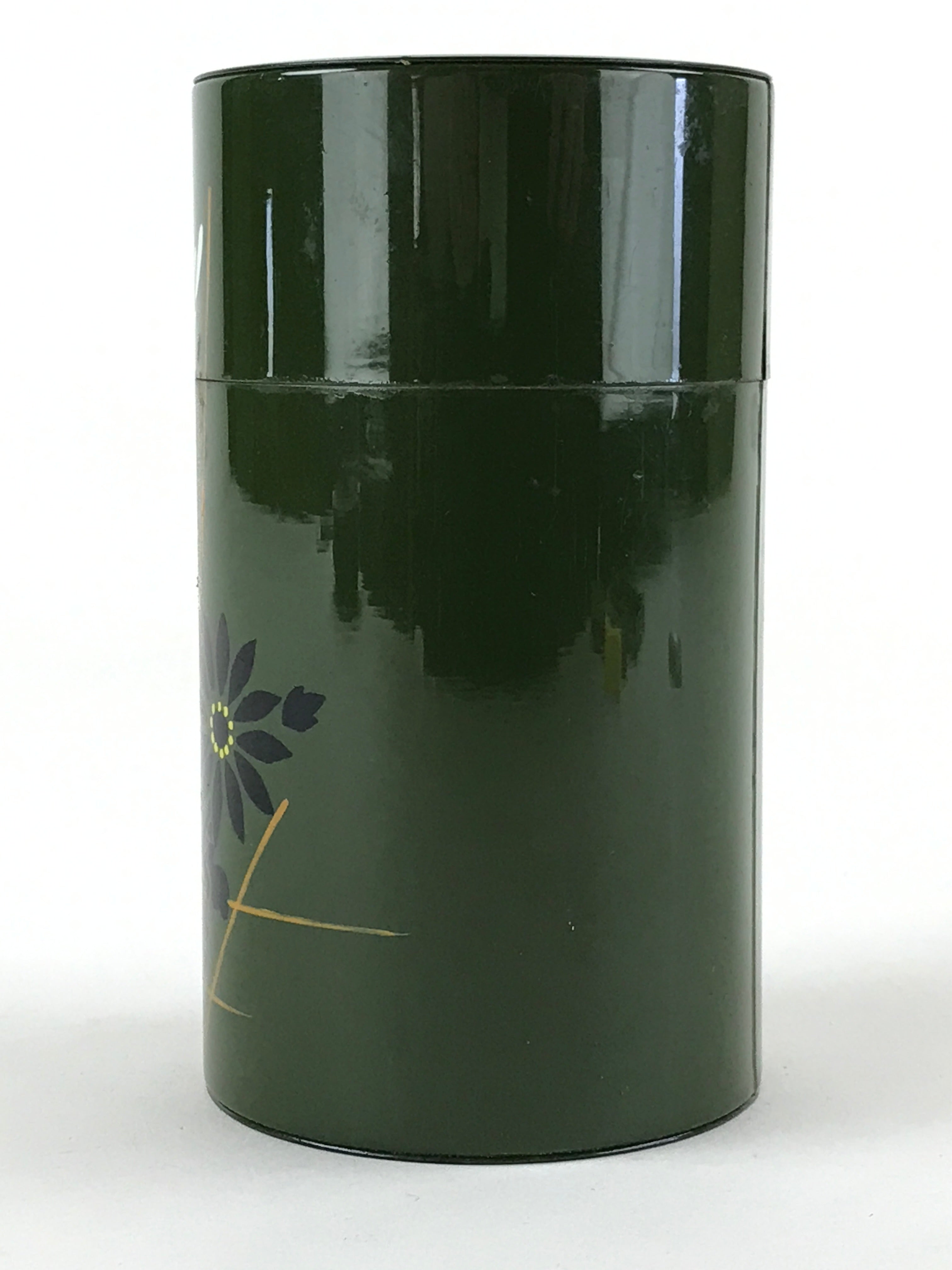 Japanese Iron Tea Caddy Lidded Tea Container Vtg Chazutsu Cylindrical Green JK53