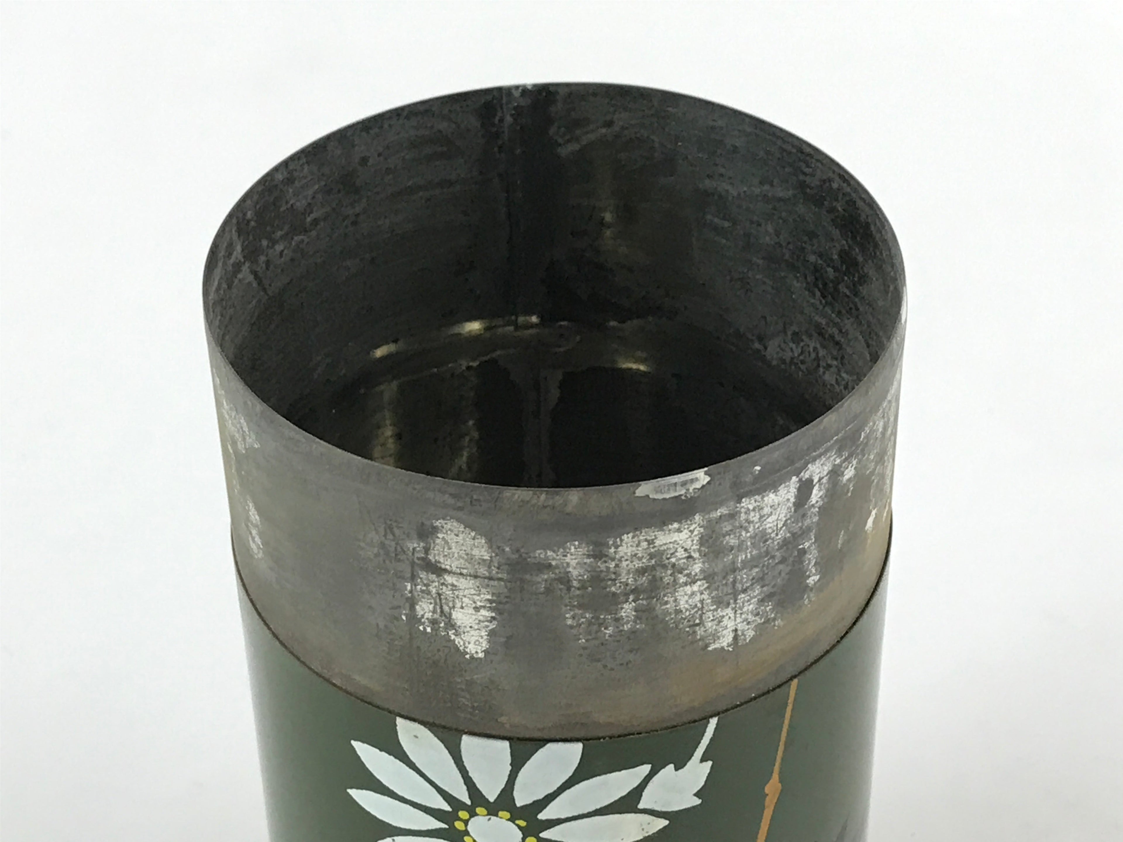 Japanese Iron Tea Caddy Lidded Tea Container Vtg Chazutsu Cylindrical Green JK53