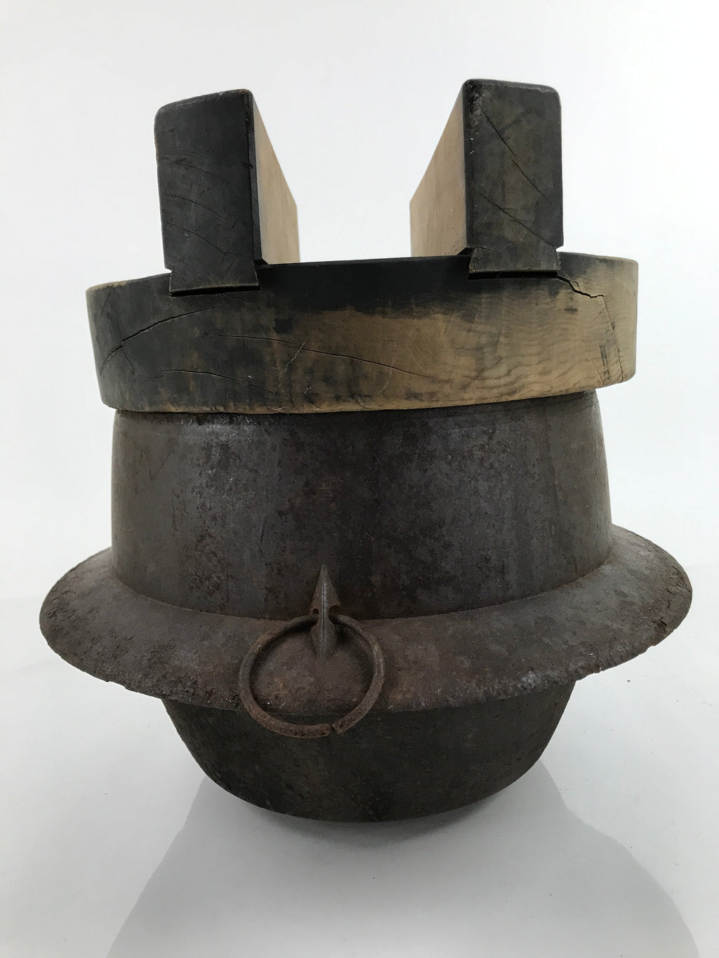 Japanese Iron Traditional Kama Rice Cooker Vtg Kamado Stove Pot Wood Lid T118