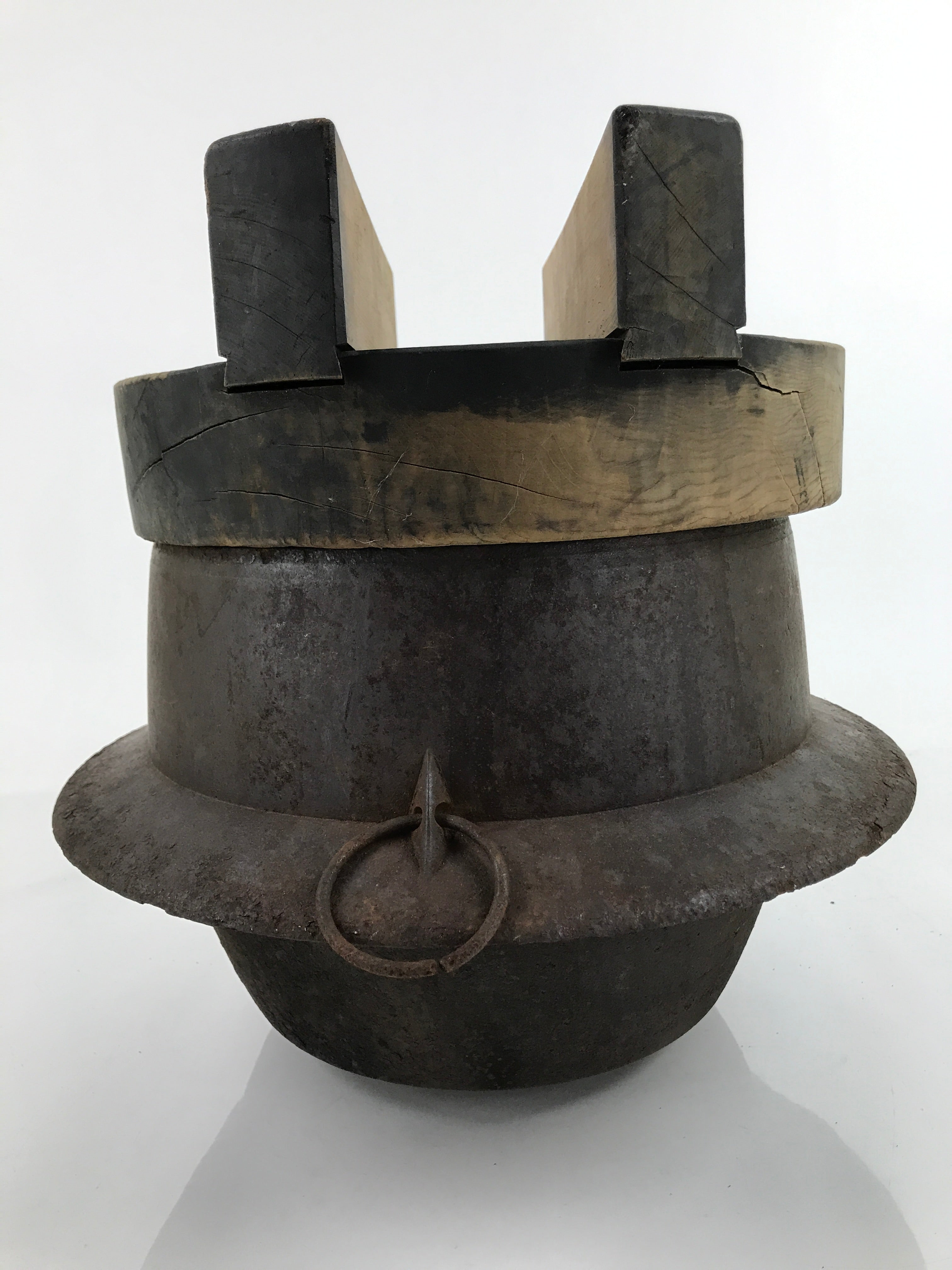 Japanese Iron Traditional Kama Rice Cooker Vtg Kamado Stove Pot Wood Lid T118