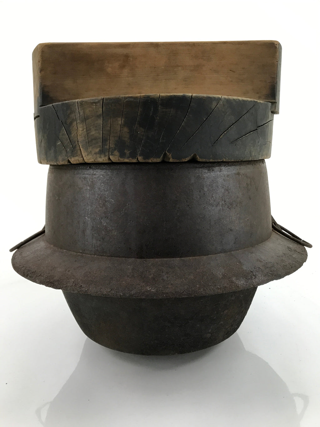 Japanese Iron Traditional Kama Rice Cooker Vtg Kamado Stove Pot Wood Lid T118