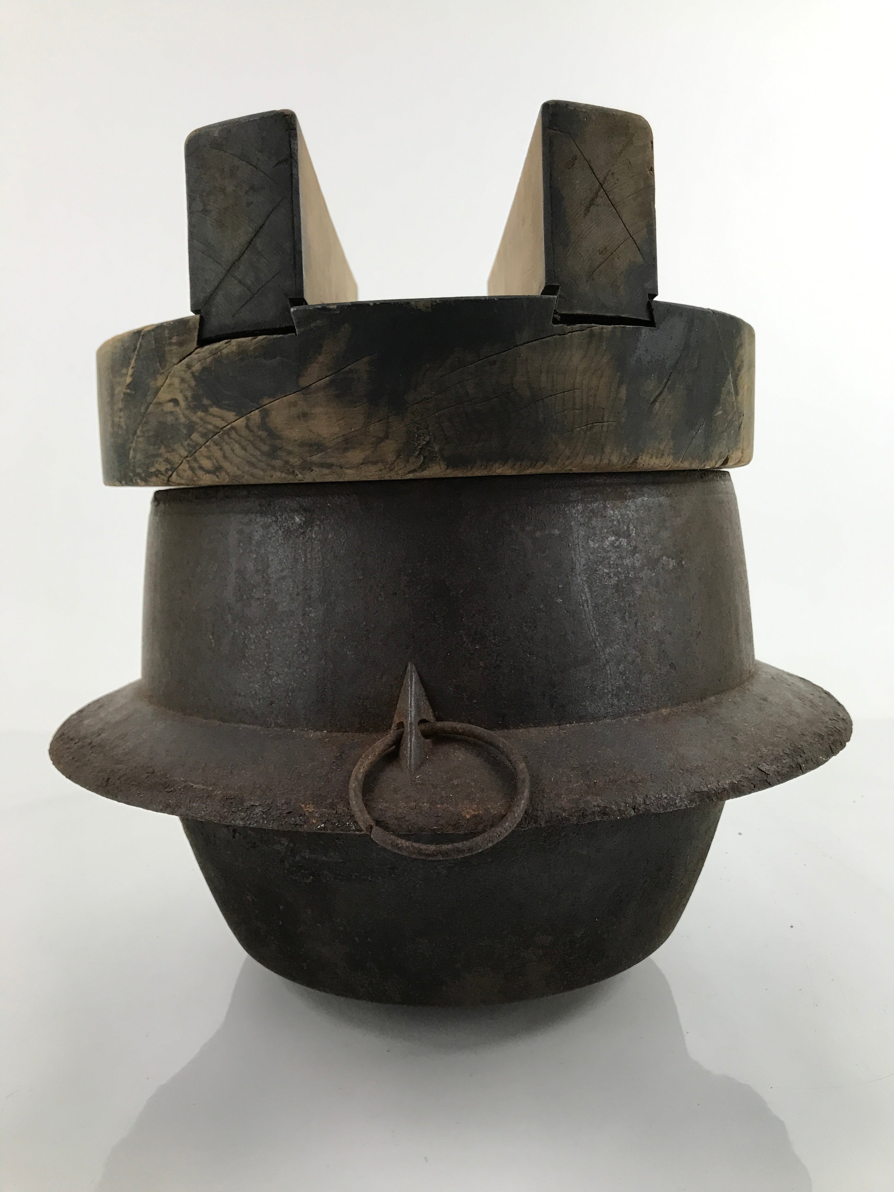 Japanese Iron Traditional Kama Rice Cooker Vtg Kamado Stove Pot Wood Lid T118