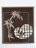 Japanese Ise Katagami Shikishi Art Board Vtg Decorative Bamboo Window Bird A797