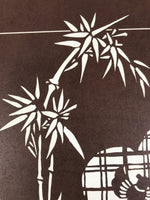 Japanese Ise Katagami Shikishi Art Board Vtg Decorative Bamboo Window Bird A797