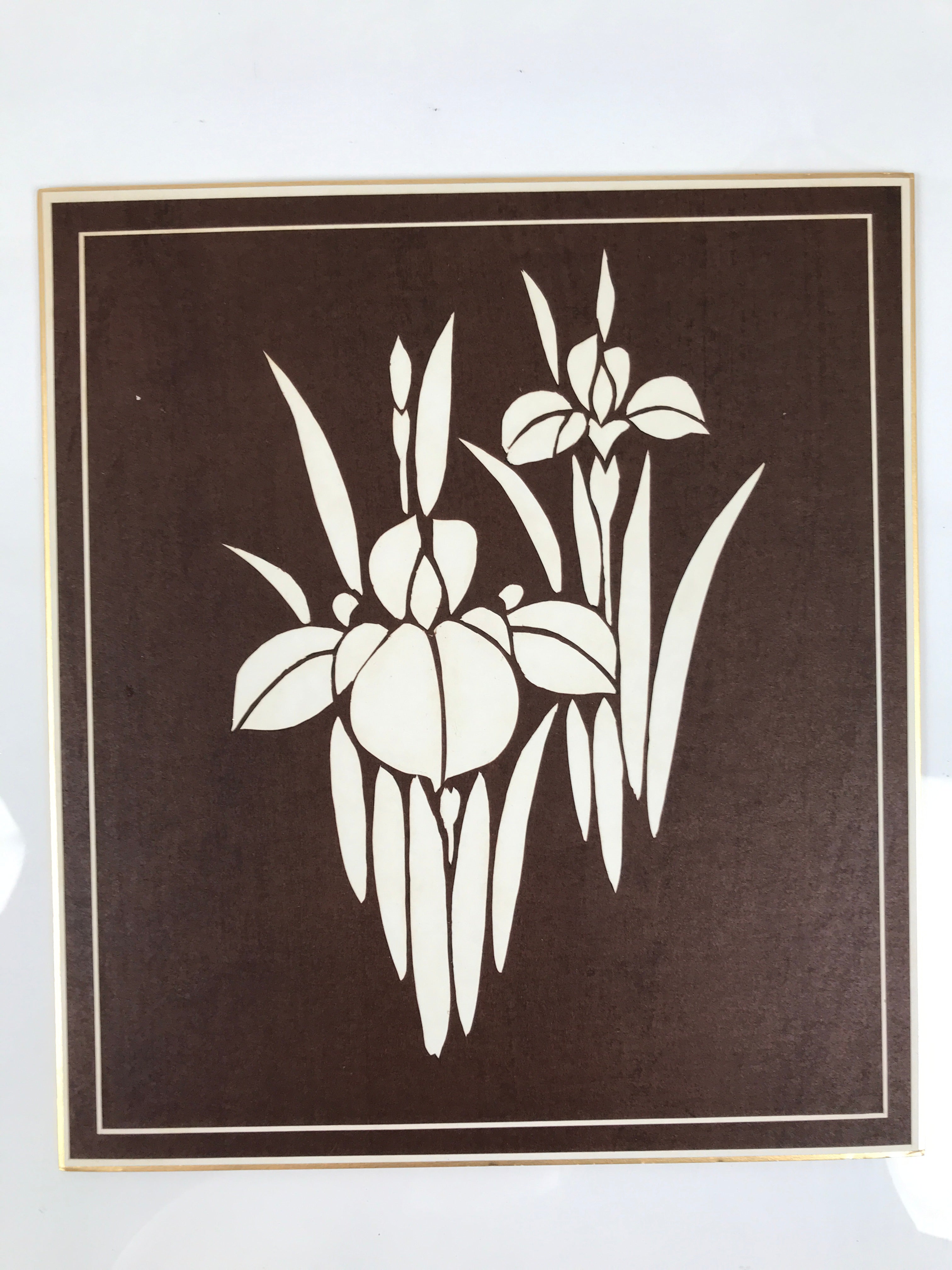 Japanese Ise Katagami Shikishi Art Board Vtg Decorative Iris Flower Ayame A798