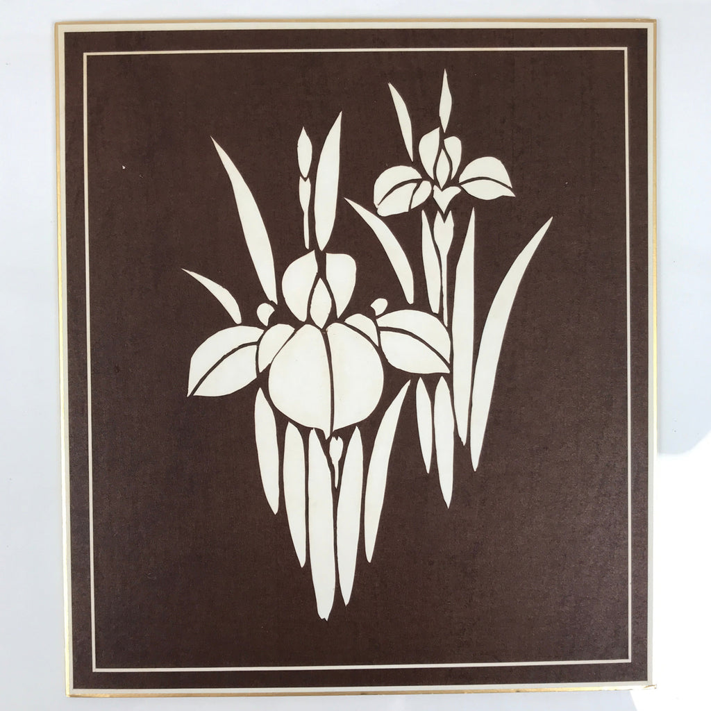 Japanese Ise Katagami Shikishi Art Board Vtg Decorative Iris Flower Ayame A798