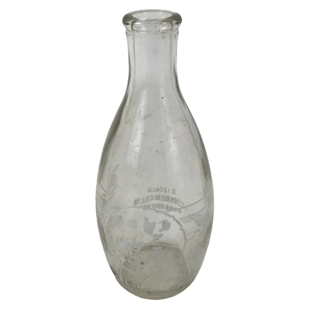 Japanese Itou Tsuru Brand Glass Sake Bottle Tokkuri Vtg Crane Pine Tree TS821