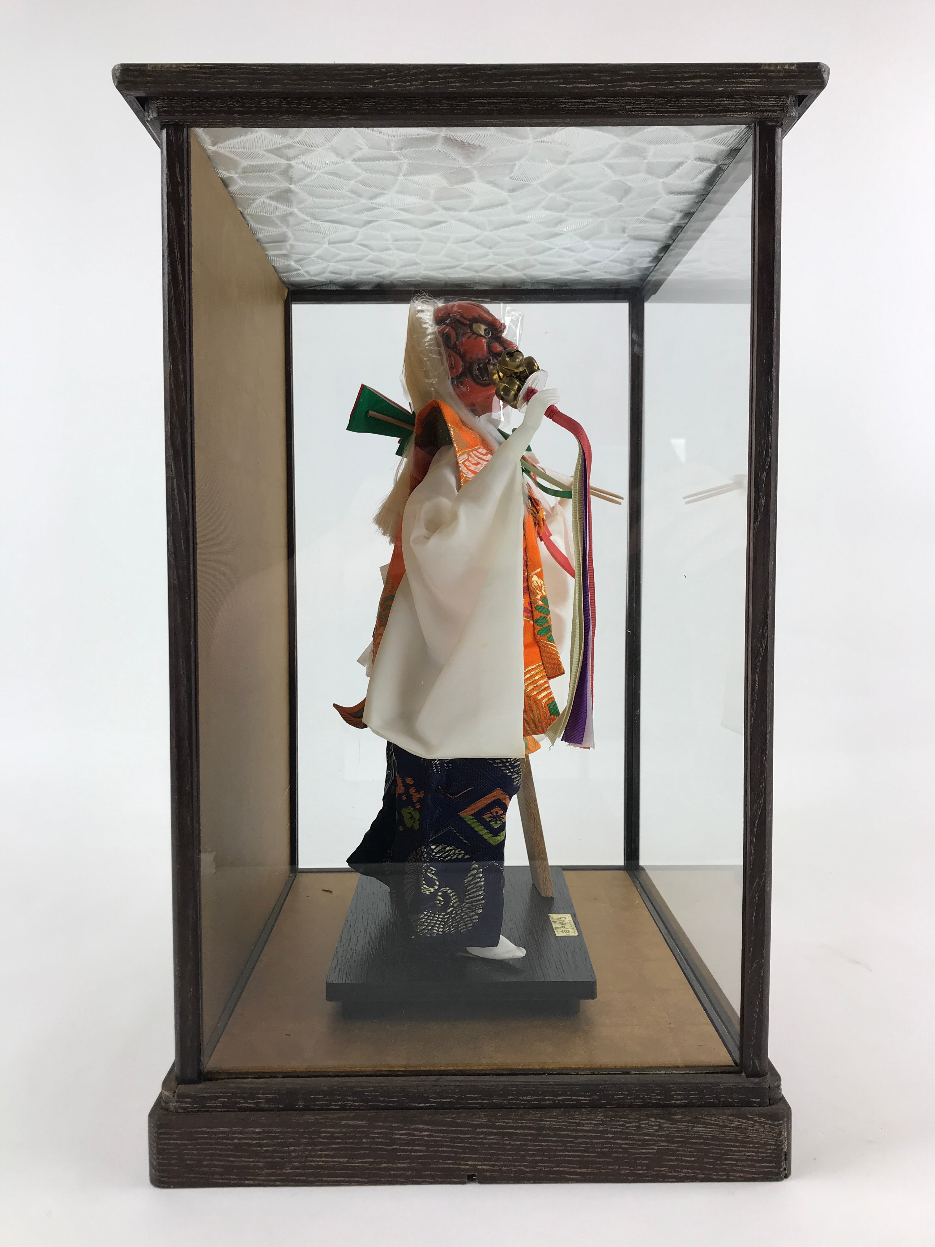Japanese Iwato Kagura Tengu Doll Glass Case Display Vtg Ningyo Figurine BD900