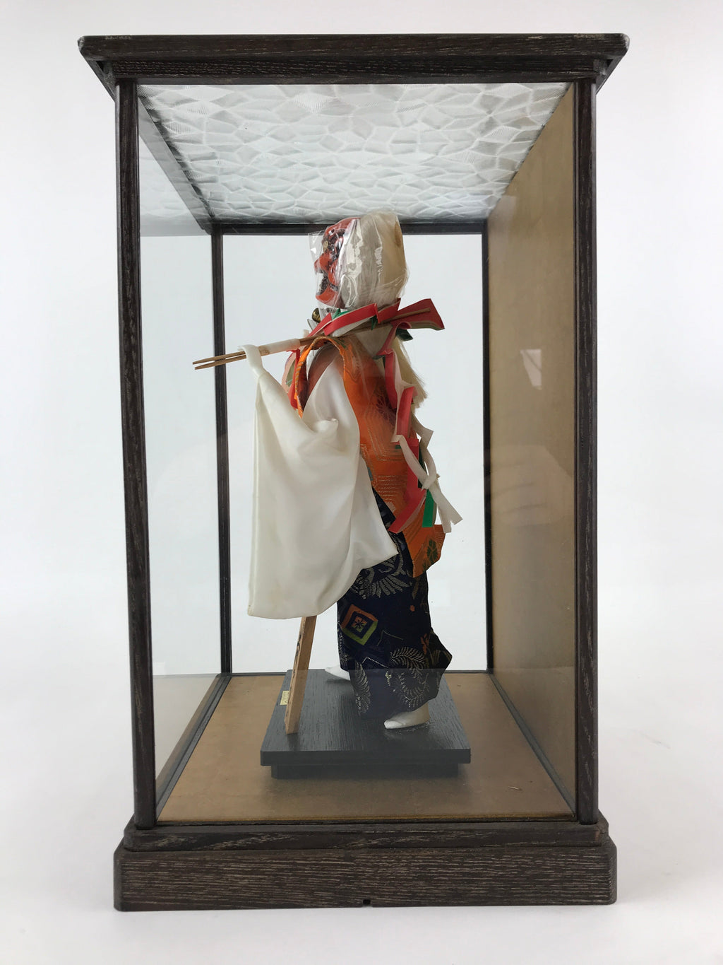 Japanese Iwato Kagura Tengu Doll Glass Case Display Vtg Ningyo Figurine BD900