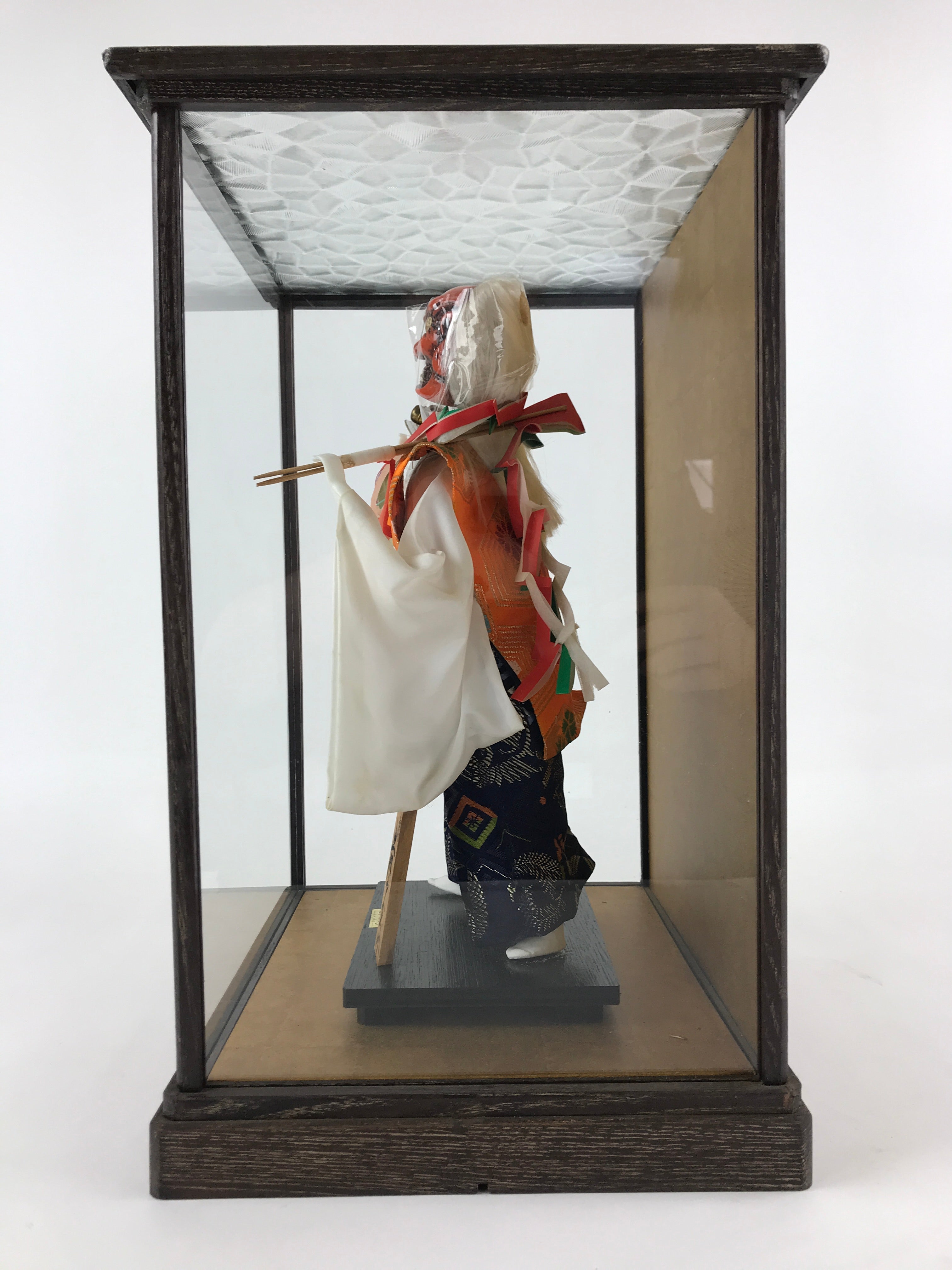 Japanese Iwato Kagura Tengu Doll Glass Case Display Vtg Ningyo Figurine BD900