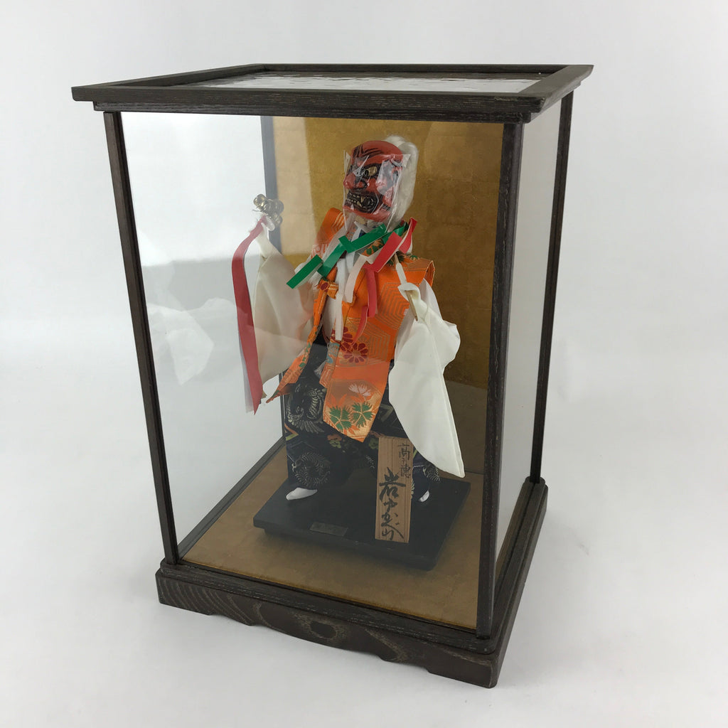 Japanese Iwato Kagura Tengu Doll Glass Case Display Vtg Ningyo Figurine BD900