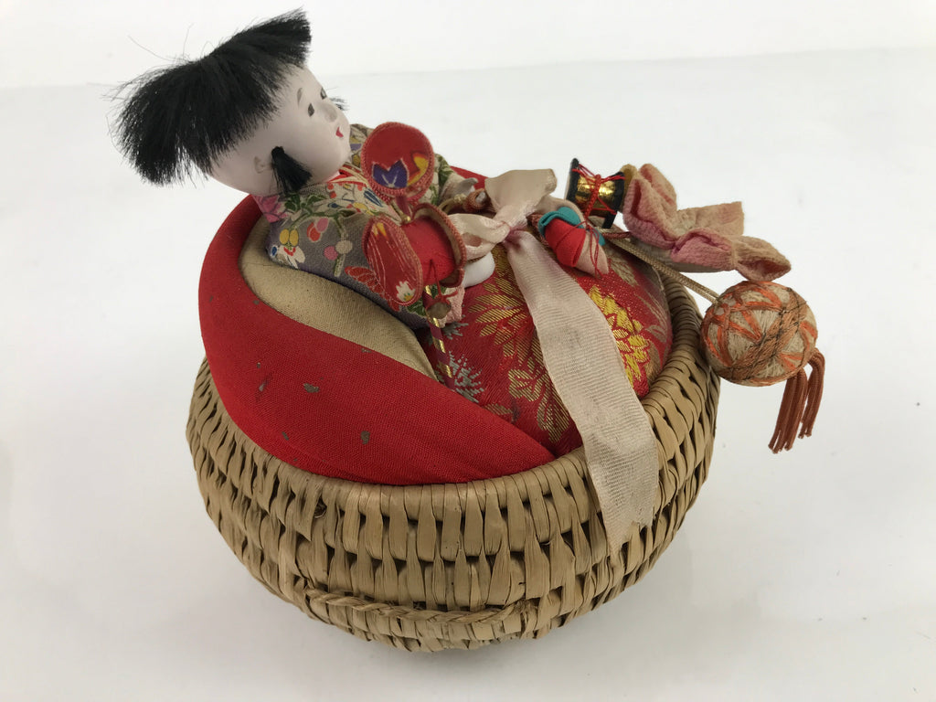 Japanese Izumeko Basket Baby Doll Vtg Yamagata Traditional Craft Ningyo BD987