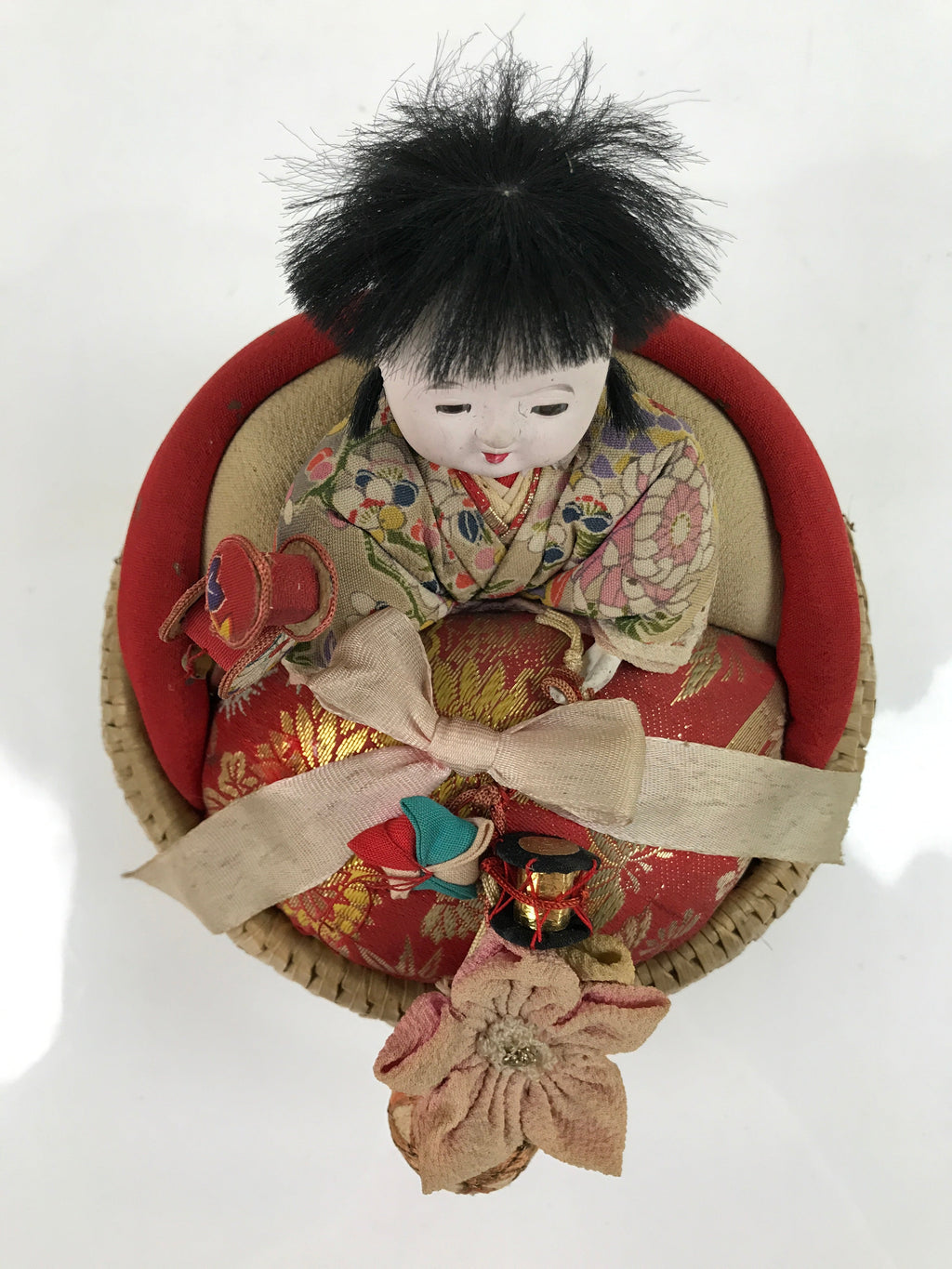 Japanese Izumeko Basket Baby Doll Vtg Yamagata Traditional Craft Ningyo BD987