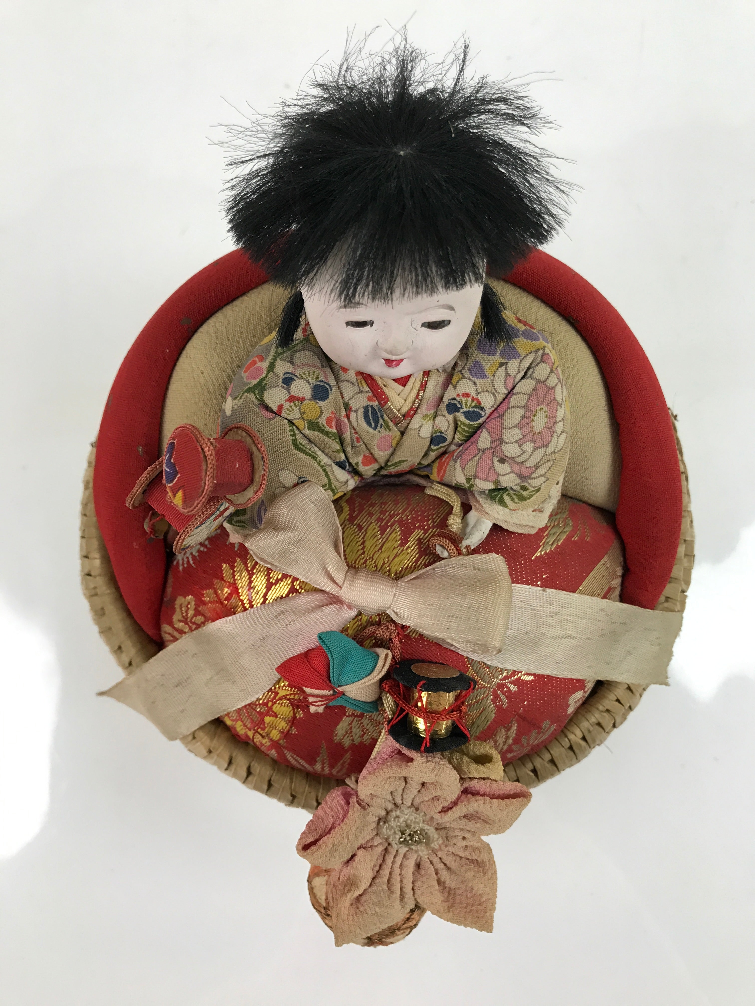 Japanese Izumeko Basket Baby Doll Vtg Yamagata Traditional Craft Ningyo BD987