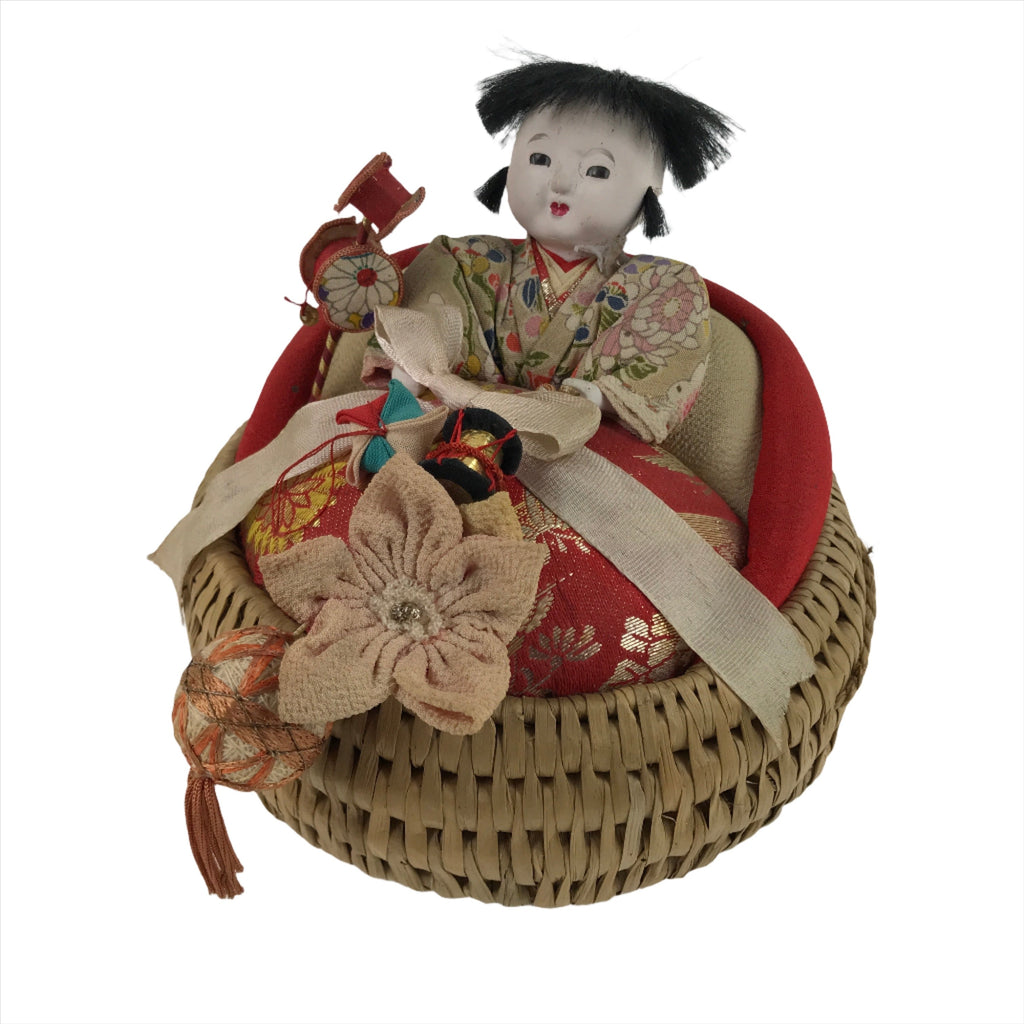 Japanese Izumeko Basket Baby Doll Vtg Yamagata Traditional Craft Ningyo BD987