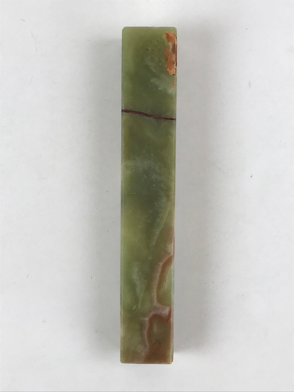 Japanese Jade Green Stone Paperweight Vtg Calligraphy Shodo Hisui Bunchin JK544