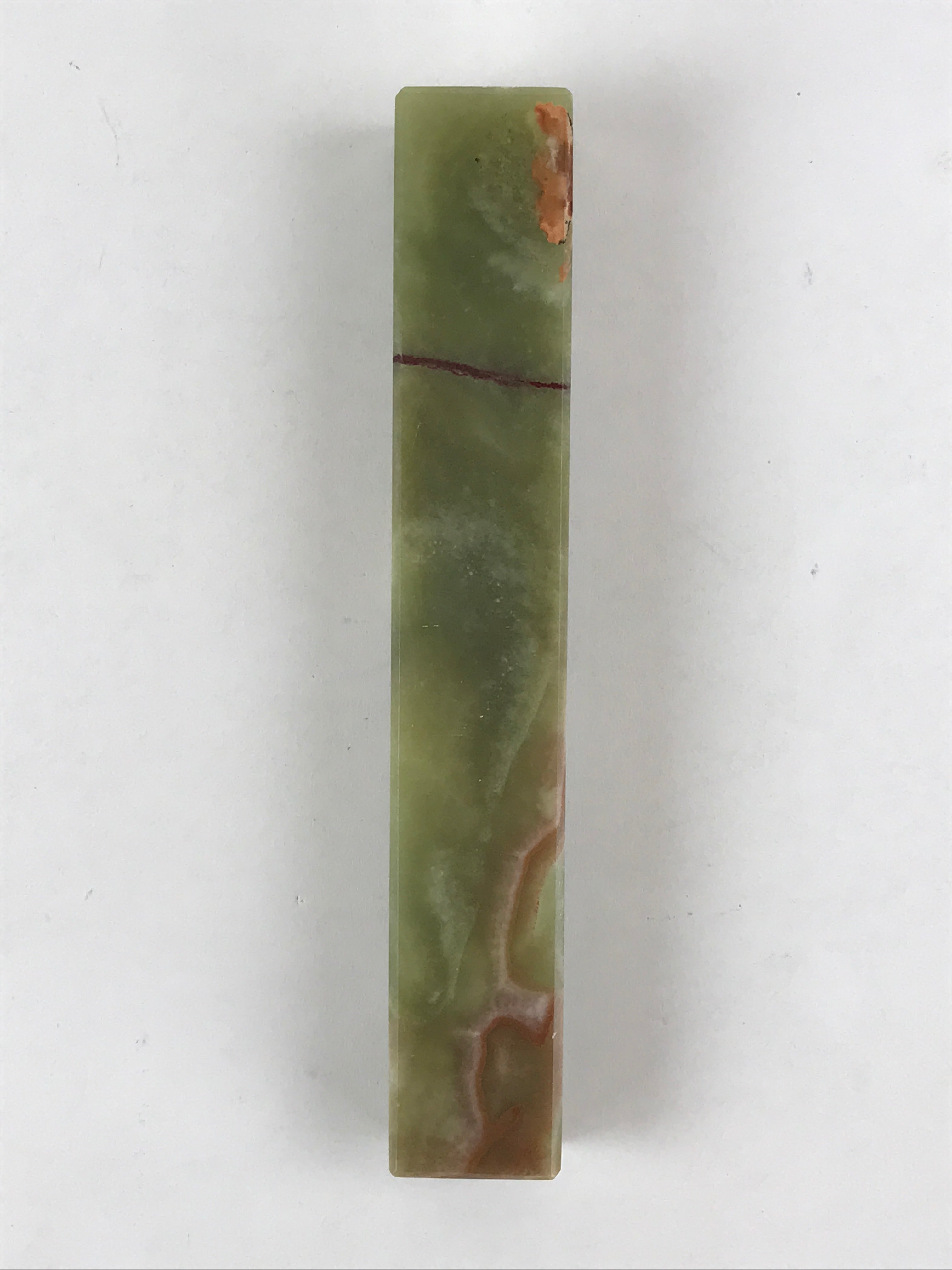 Japanese Jade Green Stone Paperweight Vtg Calligraphy Shodo Hisui Bunchin JK544