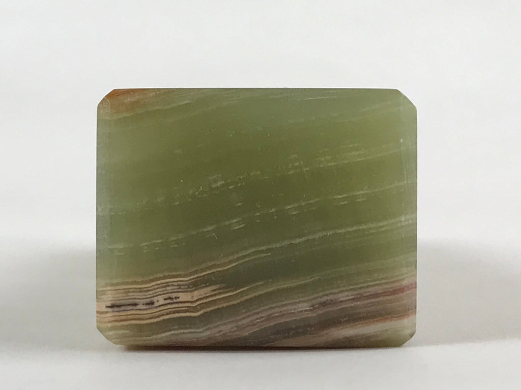 Japanese Jade Green Stone Paperweight Vtg Calligraphy Shodo Hisui Bunchin JK544