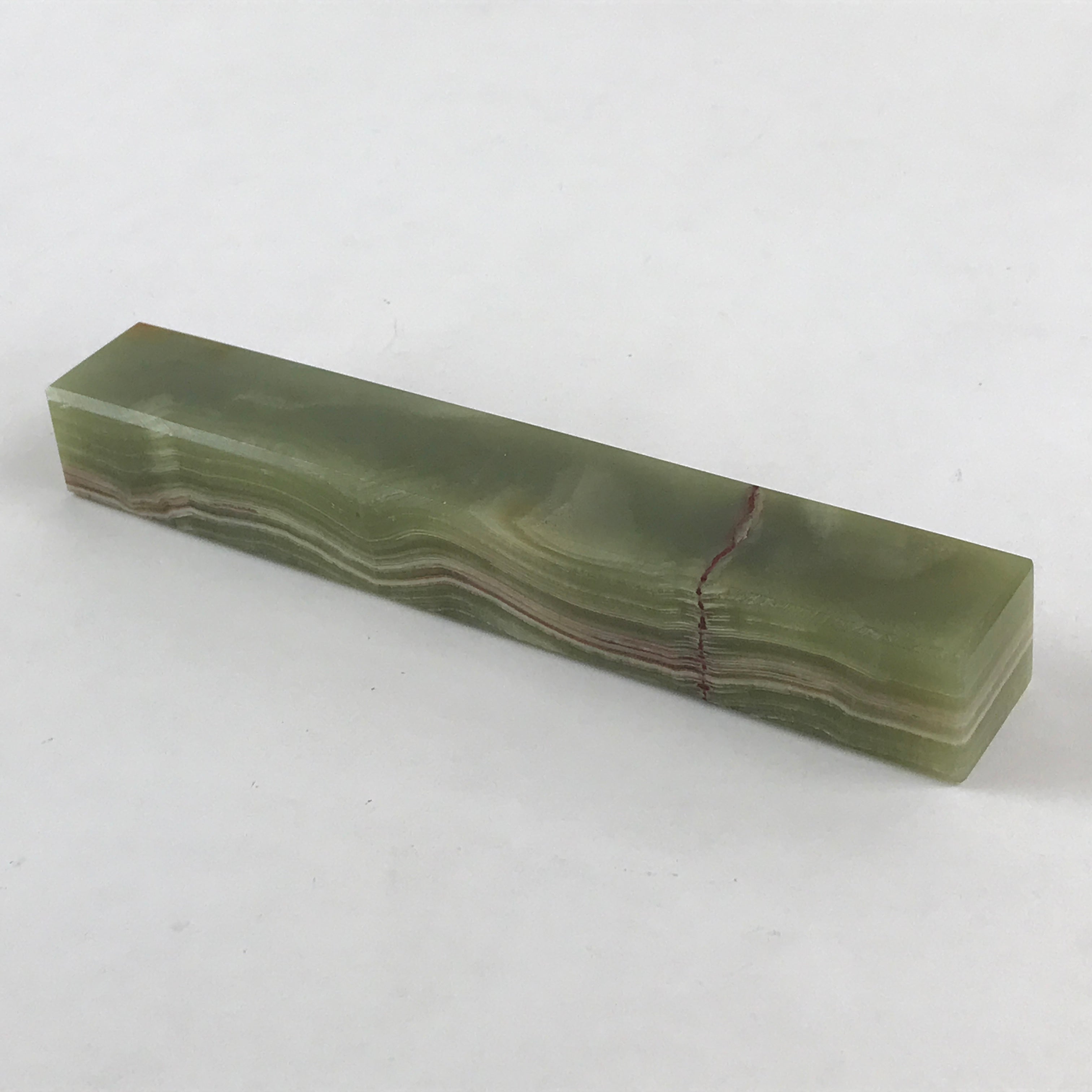 Japanese Jade Green Stone Paperweight Vtg Calligraphy Shodo Hisui Bunchin JK544
