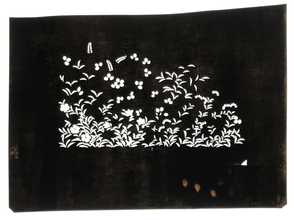 Japanese Katagami Paper Kimono Stencil Vtg Katazome Flower Garden Design A812