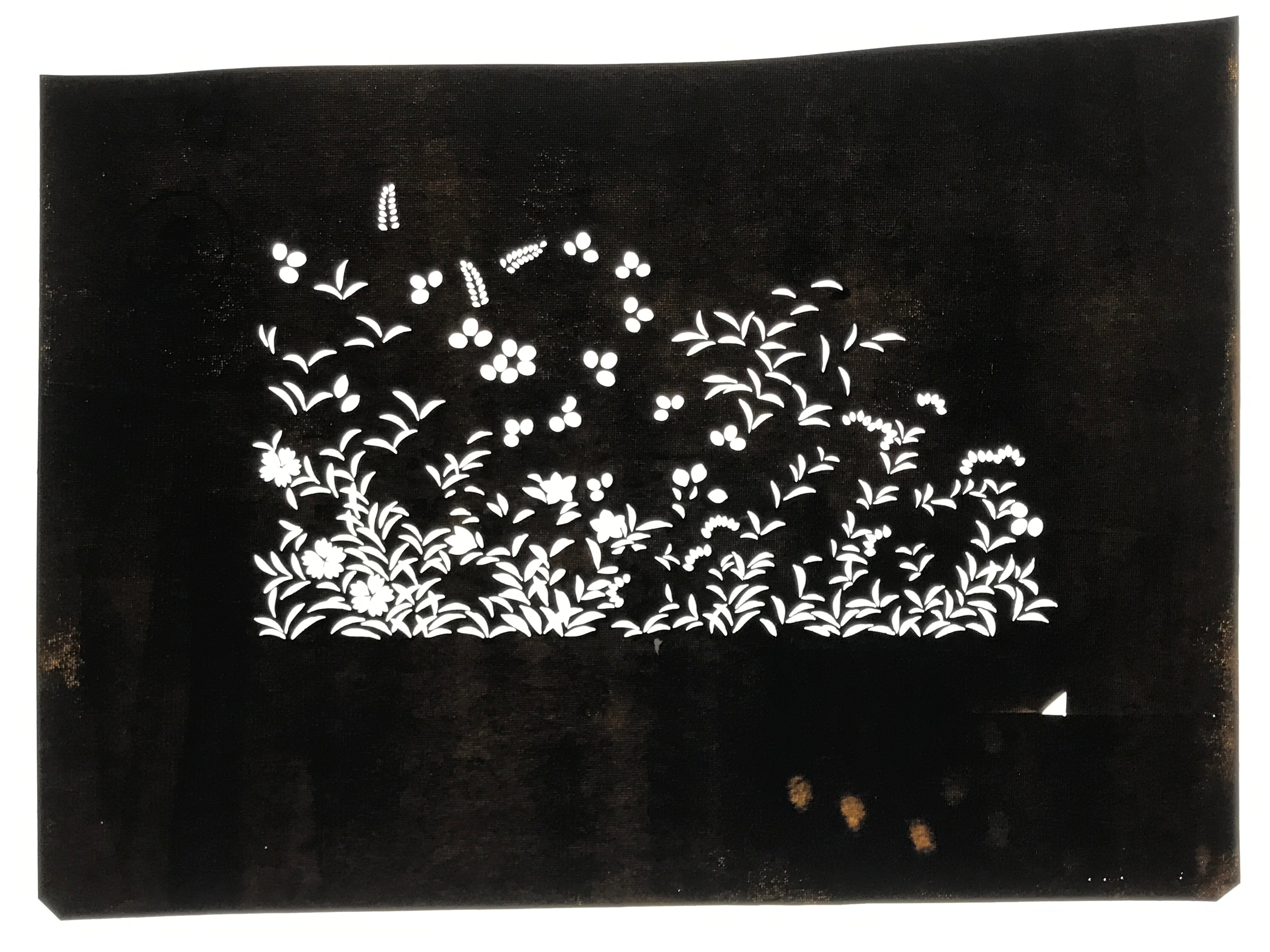 Japanese Katagami Paper Kimono Stencil Vtg Katazome Flower Garden Design A812