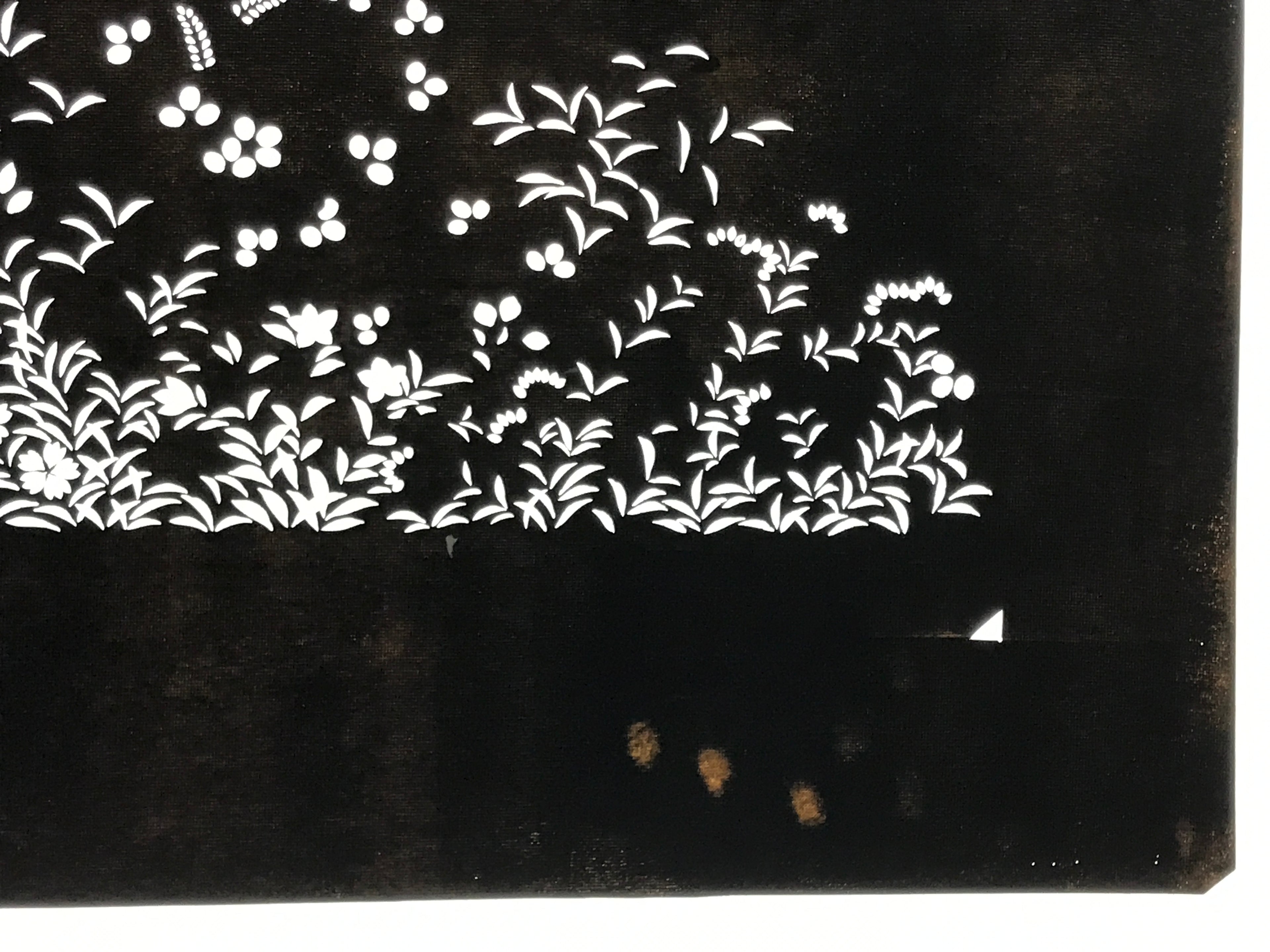 Japanese Katagami Paper Kimono Stencil Vtg Katazome Flower Garden Design A812