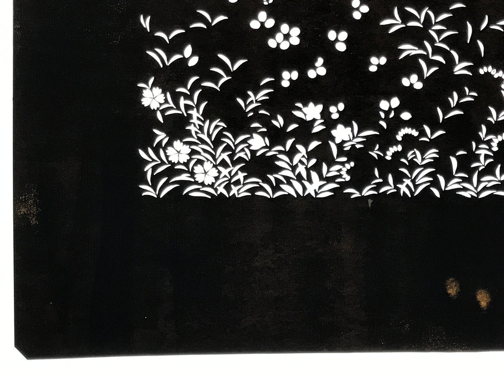 Japanese Katagami Paper Kimono Stencil Vtg Katazome Flower Garden Design A812