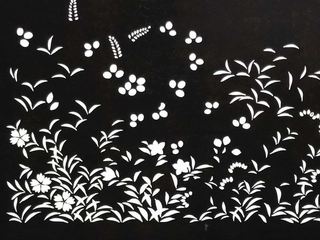 Japanese Katagami Paper Kimono Stencil Vtg Katazome Flower Garden Design A812