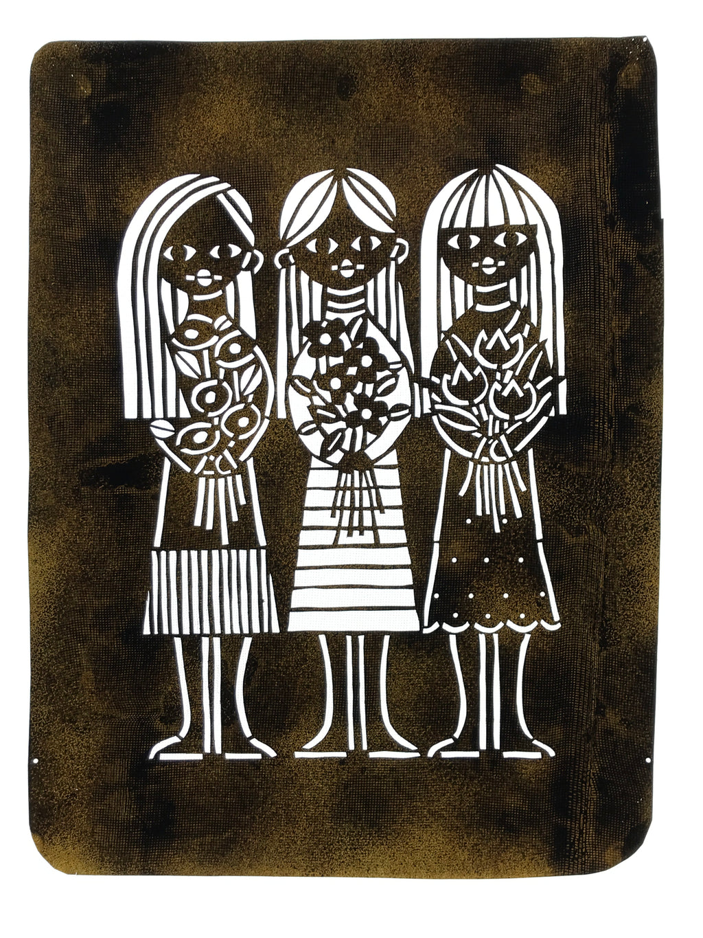 Japanese Katagami Paper Kimono Stencil Vtg Katazome Flower Girls Tulip A800