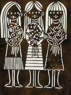 Japanese Katagami Paper Kimono Stencil Vtg Katazome Flower Girls Tulip A800