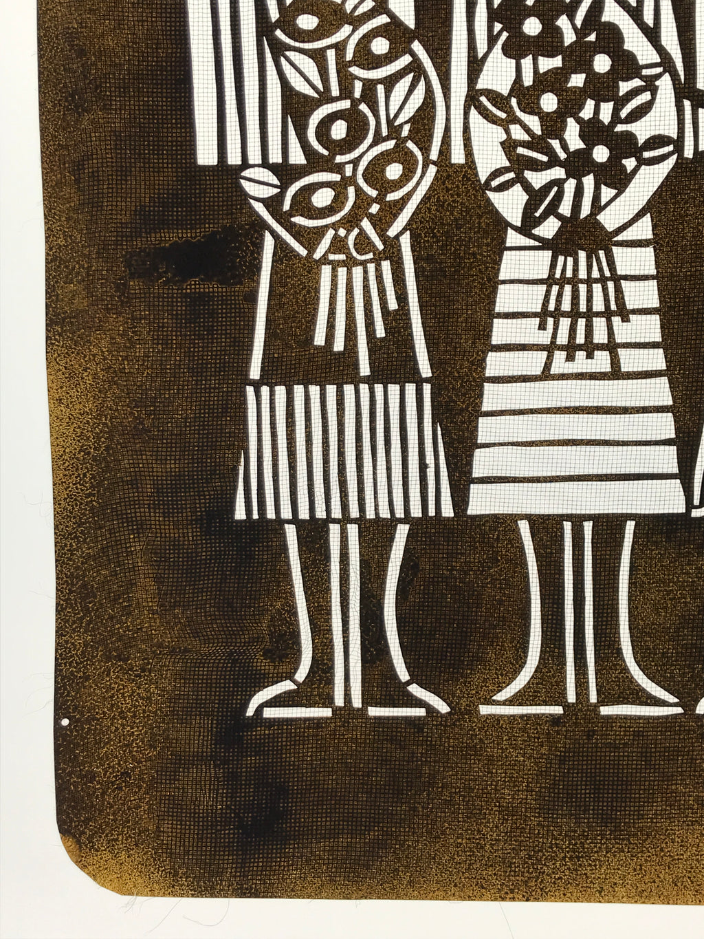Japanese Katagami Paper Kimono Stencil Vtg Katazome Flower Girls Tulip A800
